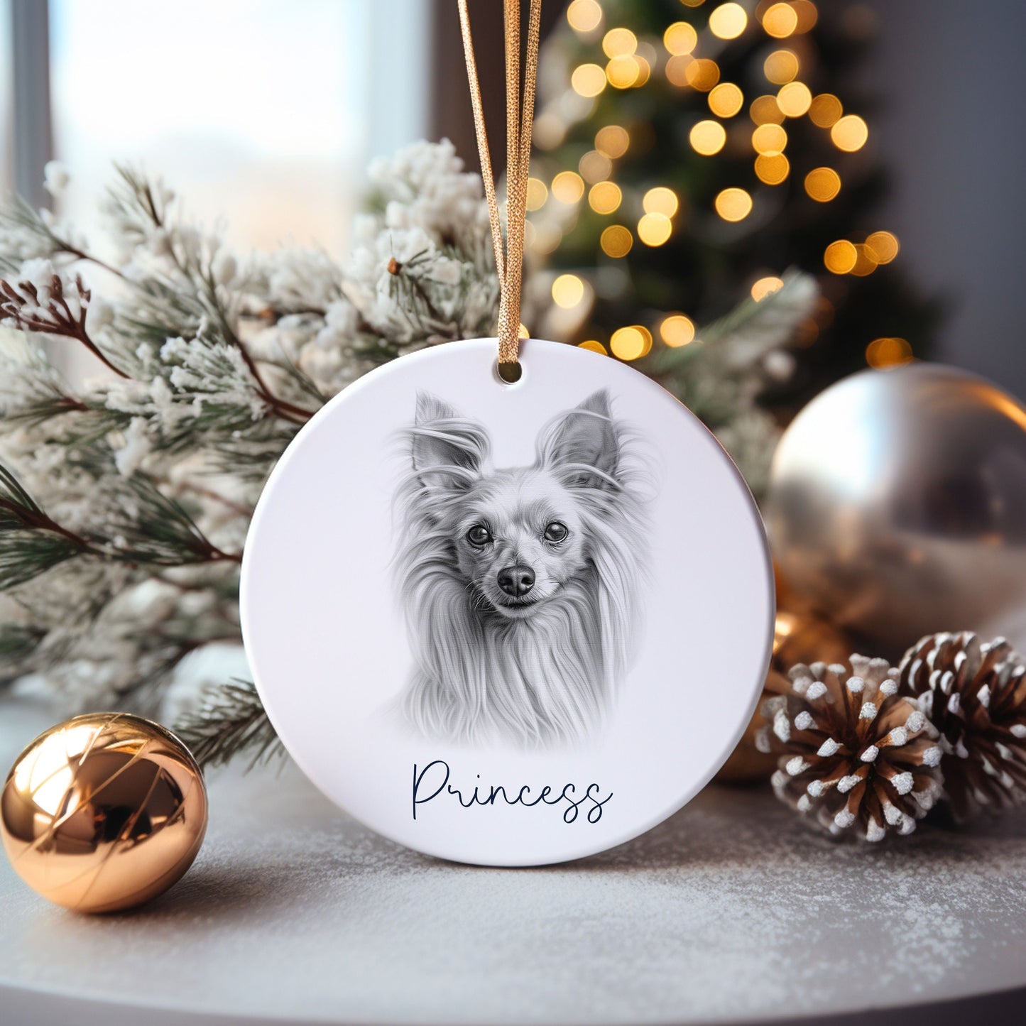Chinese Crested Long Hair Dog Bauble, Personalised Pet Dog Christmas Tree Decoration, Gift For Dog Family