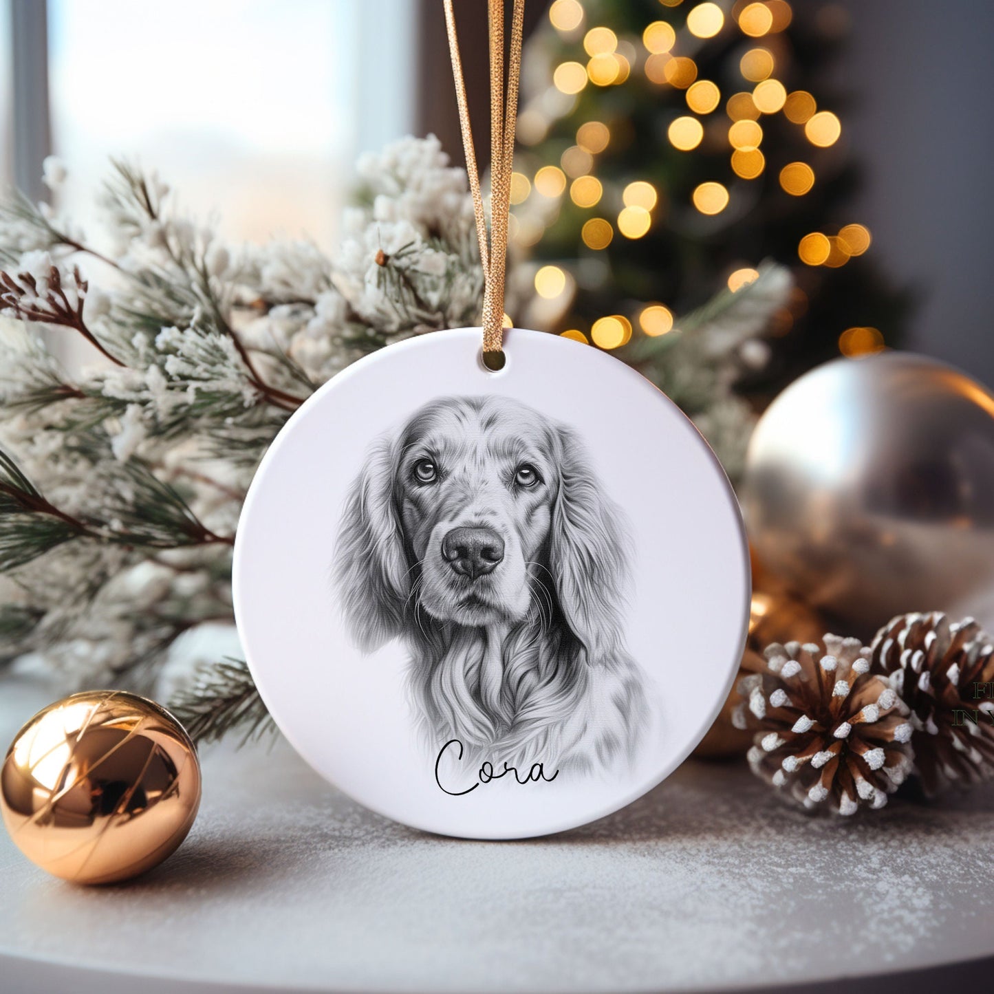 English Setter Bauble, Personalised Pet Dog Christmas Tree Decoration, Gift For Dog Family, Dog Lover, Santa Dog Bauble