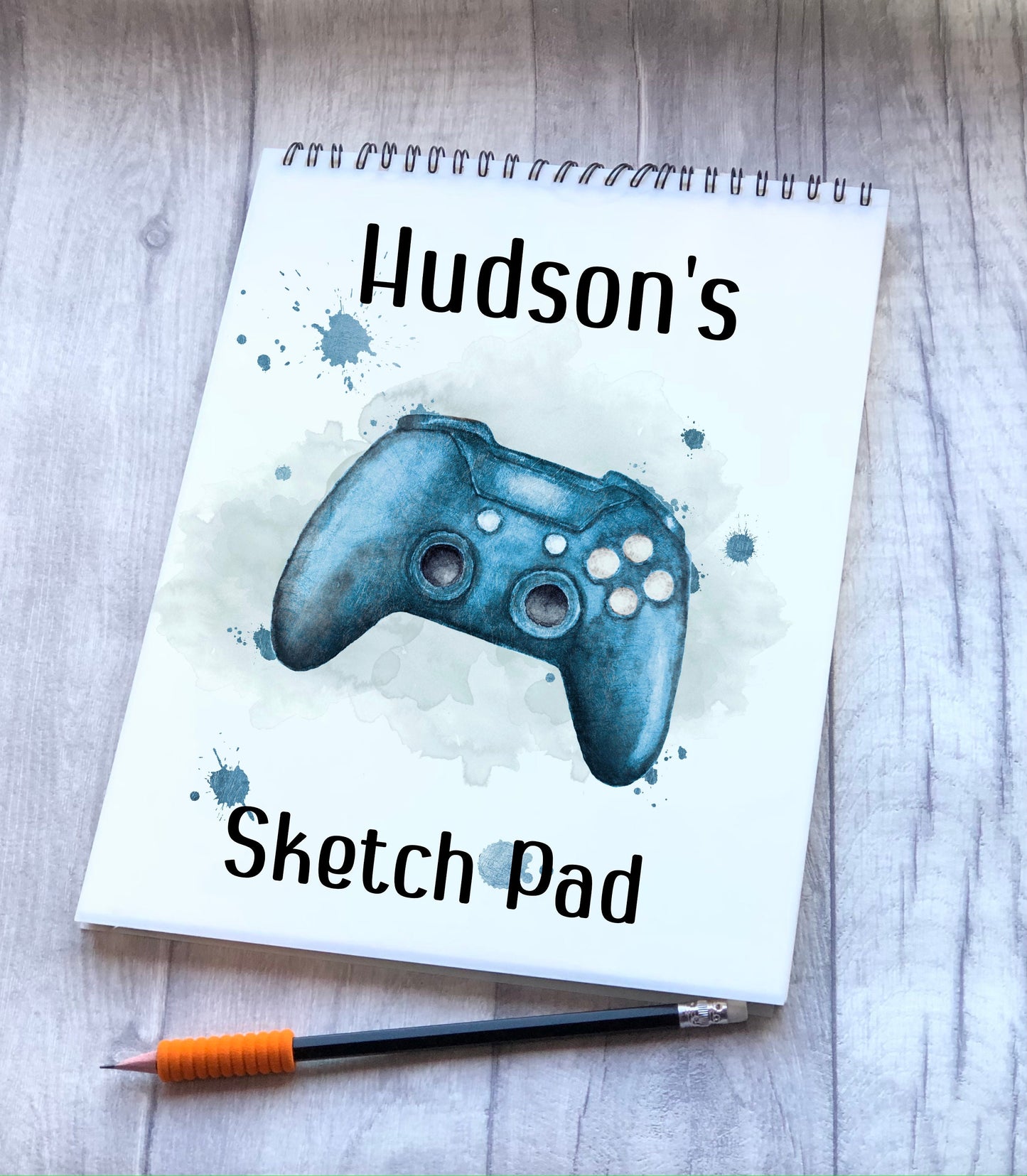 Gamer Design Sketch Pad, Personalised Gamer Sketch Pad, Granddaughter Gift, Stocking Filler, Kids Drawing Book, Grandson Gift