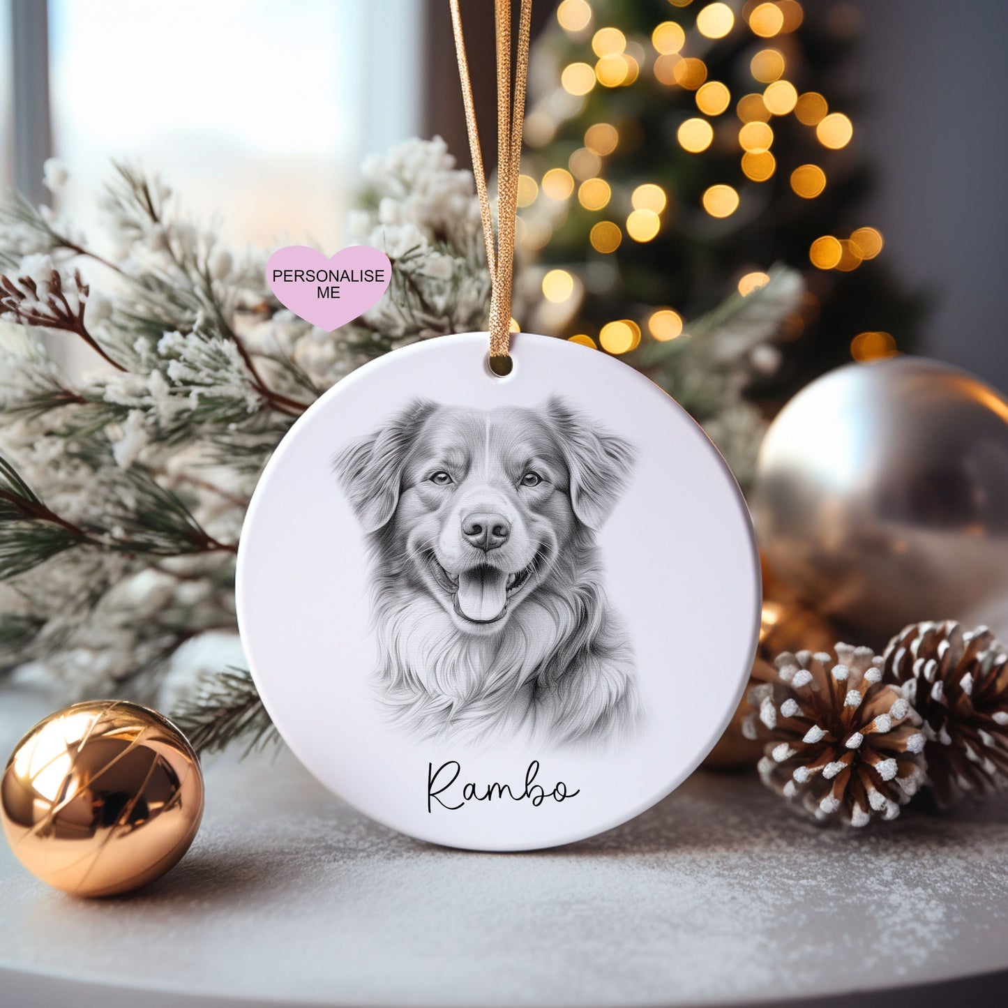 Nova Scotia Christmas Bauble, Personalised Pet Dog Christmas Tree Decoration, Gift For Dog Family, Dog Lover, Santa Dog Bauble