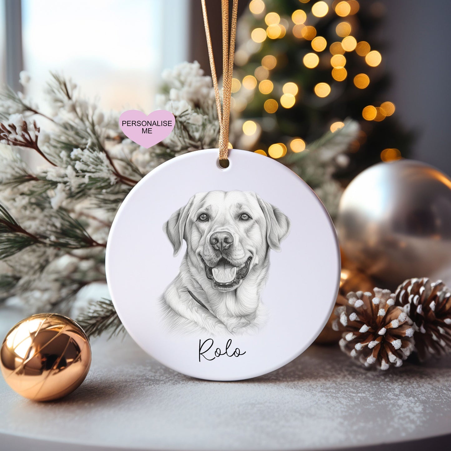 Golden Labrador Christmas Bauble, Personalised Pet Dog Christmas Tree Decoration, Gift For Dog Family, Dog Lover, Santa Dog Bauble