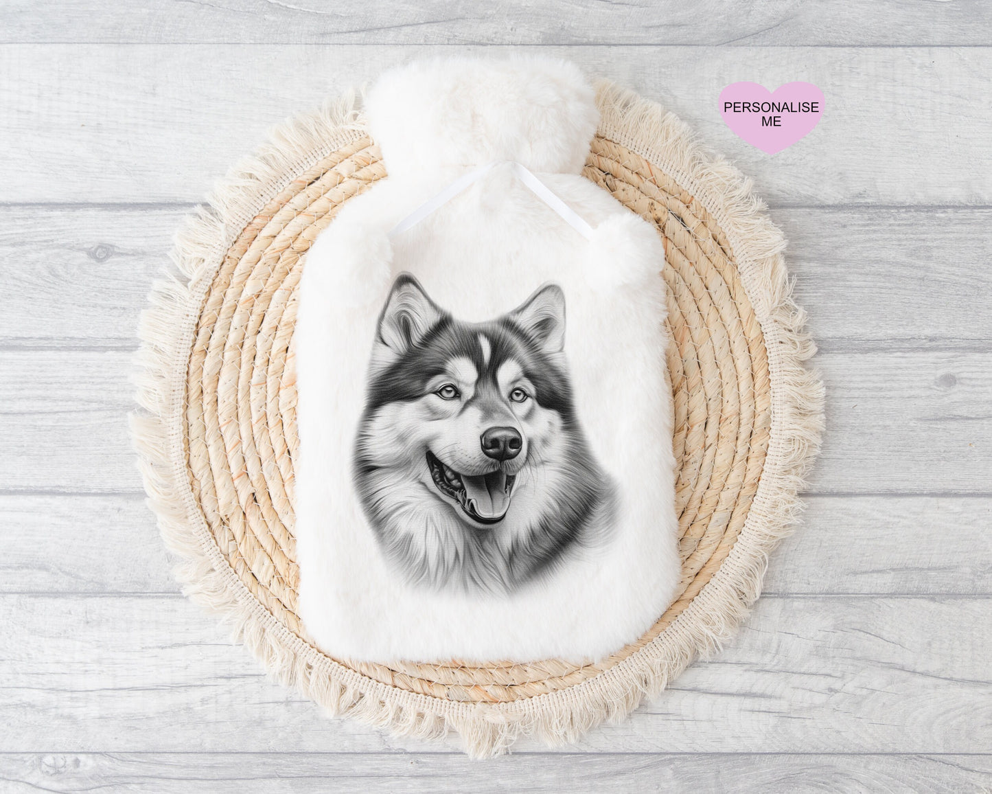 Alaskan Malamute Gift, Personalised Hot Water Bottle, Dog Xmas Gift, Xmas Gift For Dog Lover