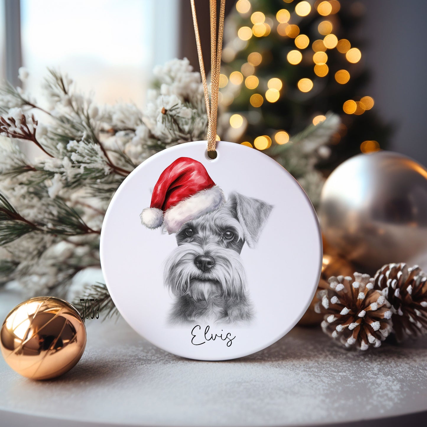 Miniature Schnauzer Dog Bauble, Personalised Pet Dog Christmas Tree Decoration, Gift For Dog Family, Dog Lover, Santa Dog Bauble
