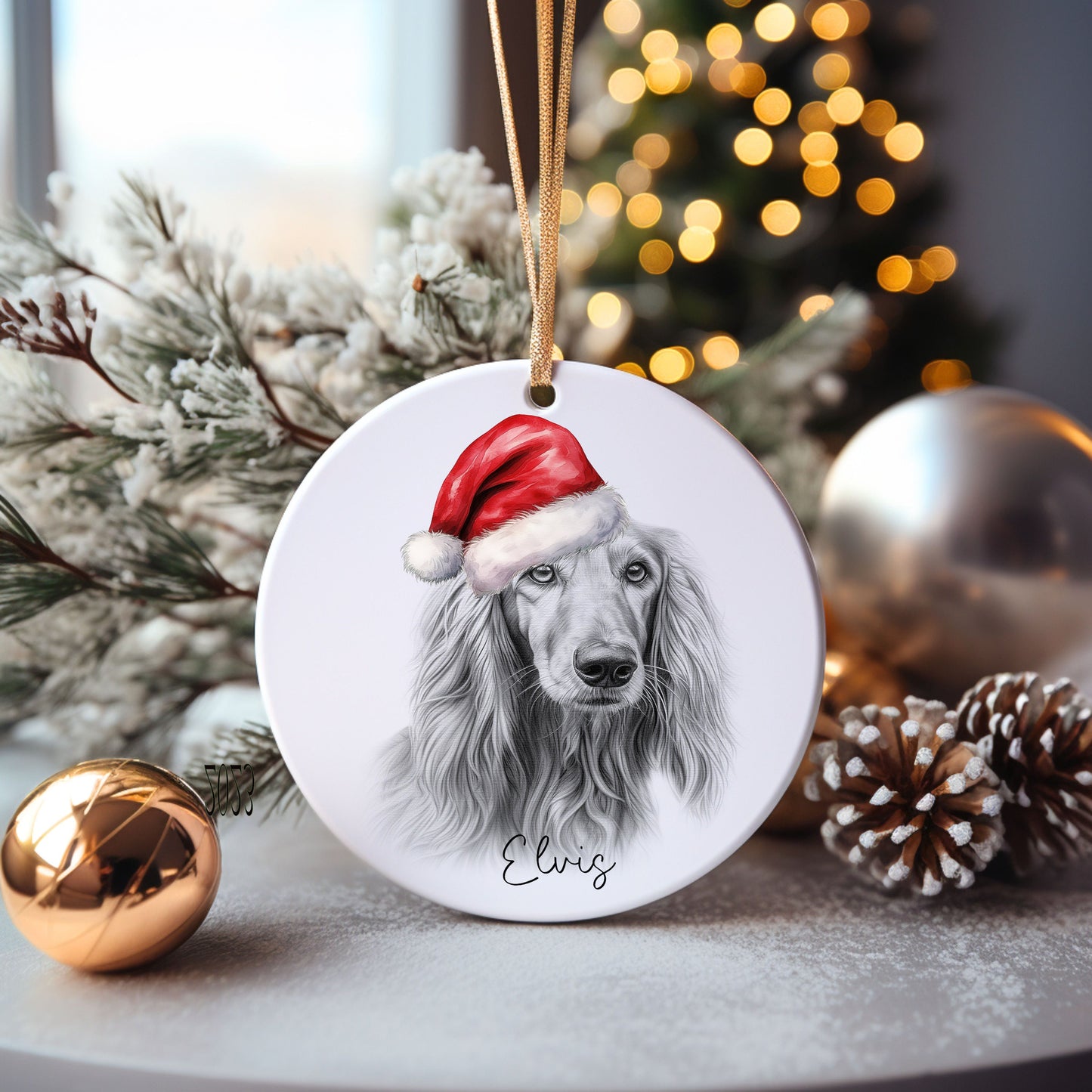 Afghan Hound Dog Bauble, Personalised Pet Dog Christmas Tree Decoration, Gift For Dog Family, Dog Lover, Santa Dog Bauble