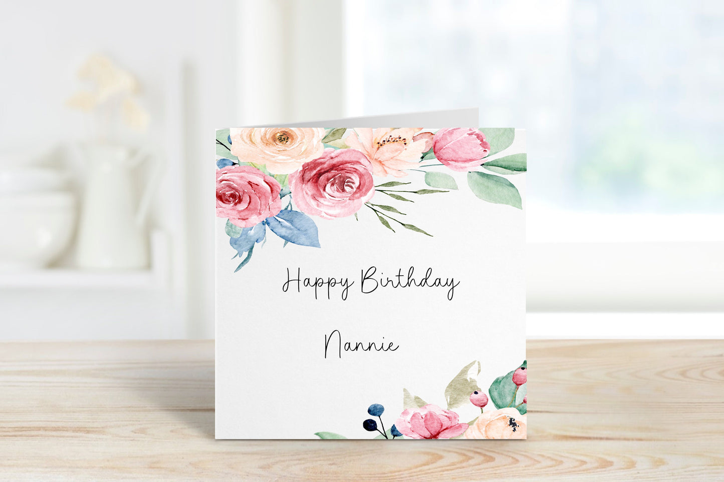 Grandma Birthday Card, Personalised Mum Birthday Card For Her, Floral Frame Birthday Card