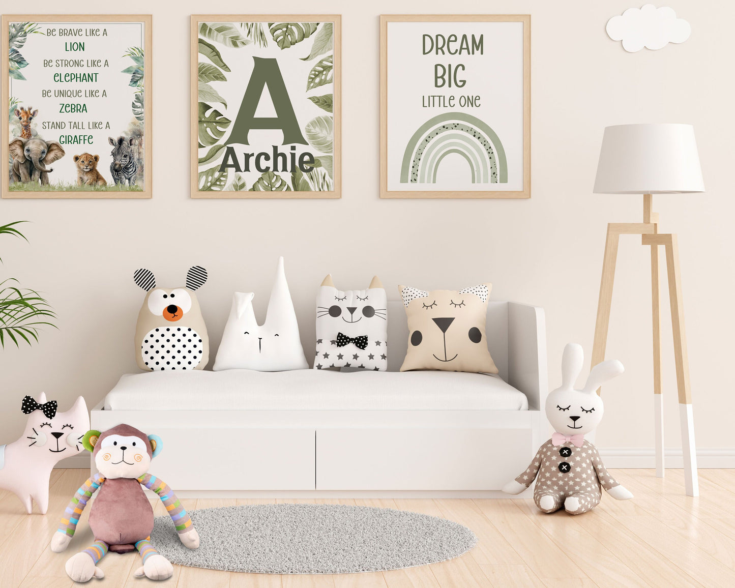 Safari Wall Prints, Set Of 3 Prints, Kids Wall Prints, Rainbow Print, Children's Wall Art, UNFRAMED PRINT, Brave Like A Lion, Strong, Unique