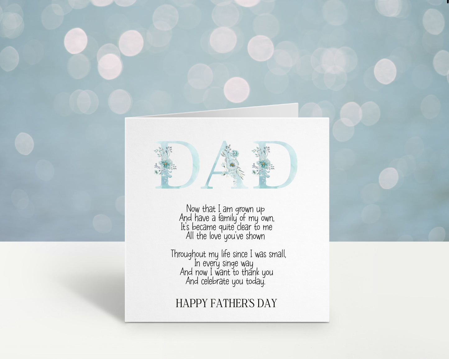 Fathers Day Card, Personalised Fathers Day Card For Dad, Father's Day Card With Poem/Verse