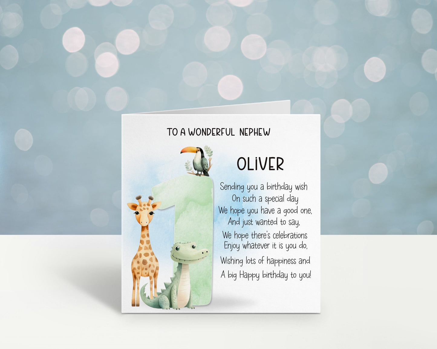 Nephew Birthday Card, Personalised 1st 2nd 3rd 4th 5th 6th 7th 8th 9th Birthday Card, Animal Friends Birthday Card