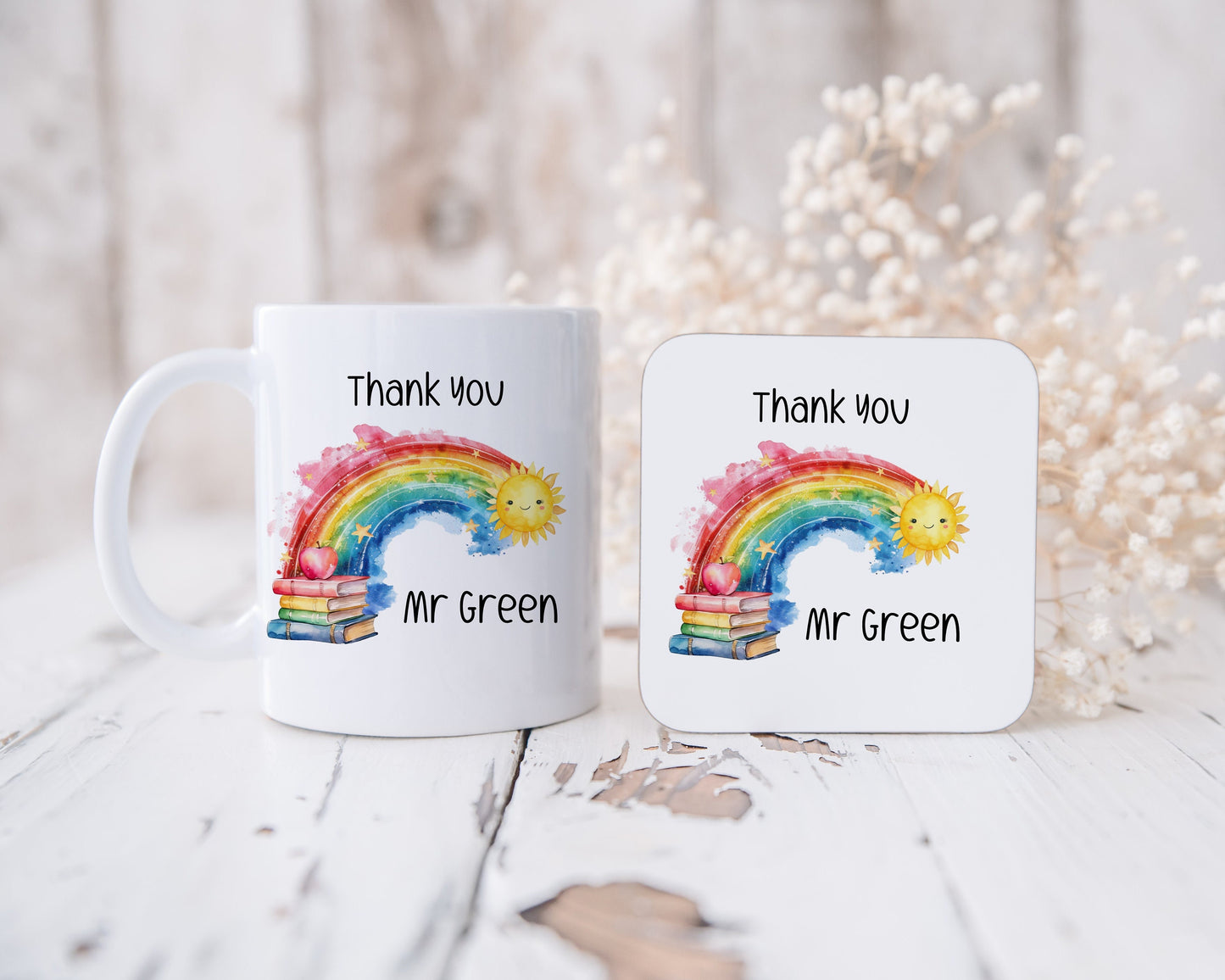 Teacher Gifts, Personalised Teacher Mug, Gift For Teacher, Thank you Teacher Gift, Gift, Rainbow Teacher Coaster, Teacher Appreciate Gifts