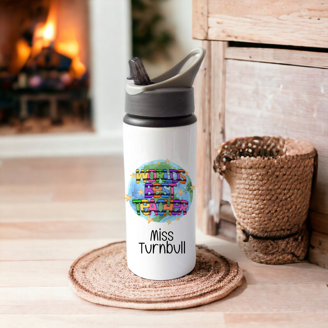 Personalised Teacher Gifts, Personalised Water Bottle, Water Bottle Gift For Teacher, Drinks Bottle, Flamingo Rainbow Design Drinks Bottle