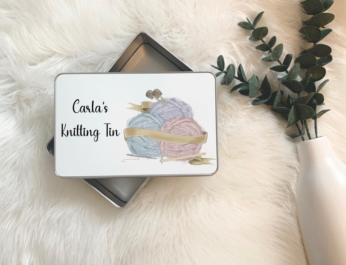 Knitting Tin, Personalised Knitting Tin, Storage Tin For Knitting, Gift For Friend, Gift For Grandma, Gift Nanna