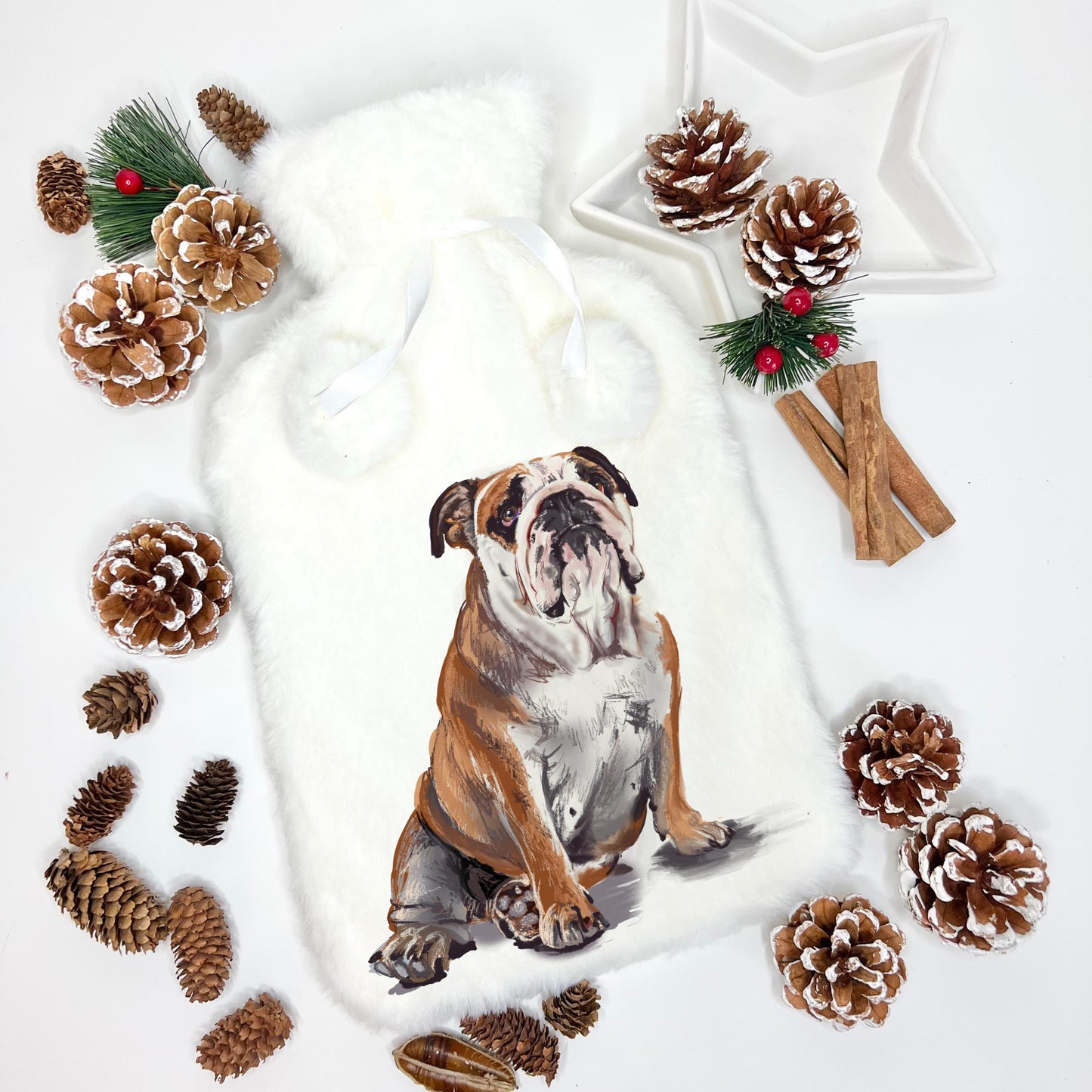 Bulldog Gifts, Personalised Hot Water Bottle, Bulldog Design Hot Water Bottle, Christmas Gifts, Deluxe Fluffy Cover