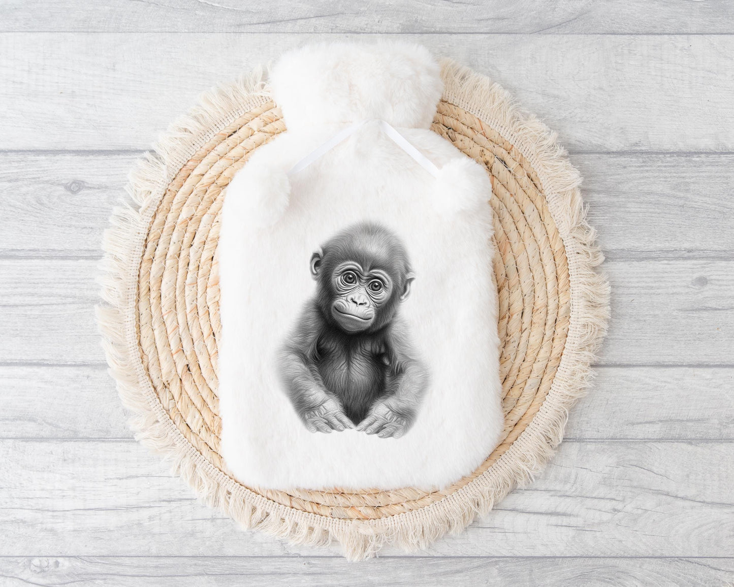 Gorilla Hot Water Bottle, Gorilla Design Hot Water Bottle, Christmas Gift, Fluffy Hot Water Bottle