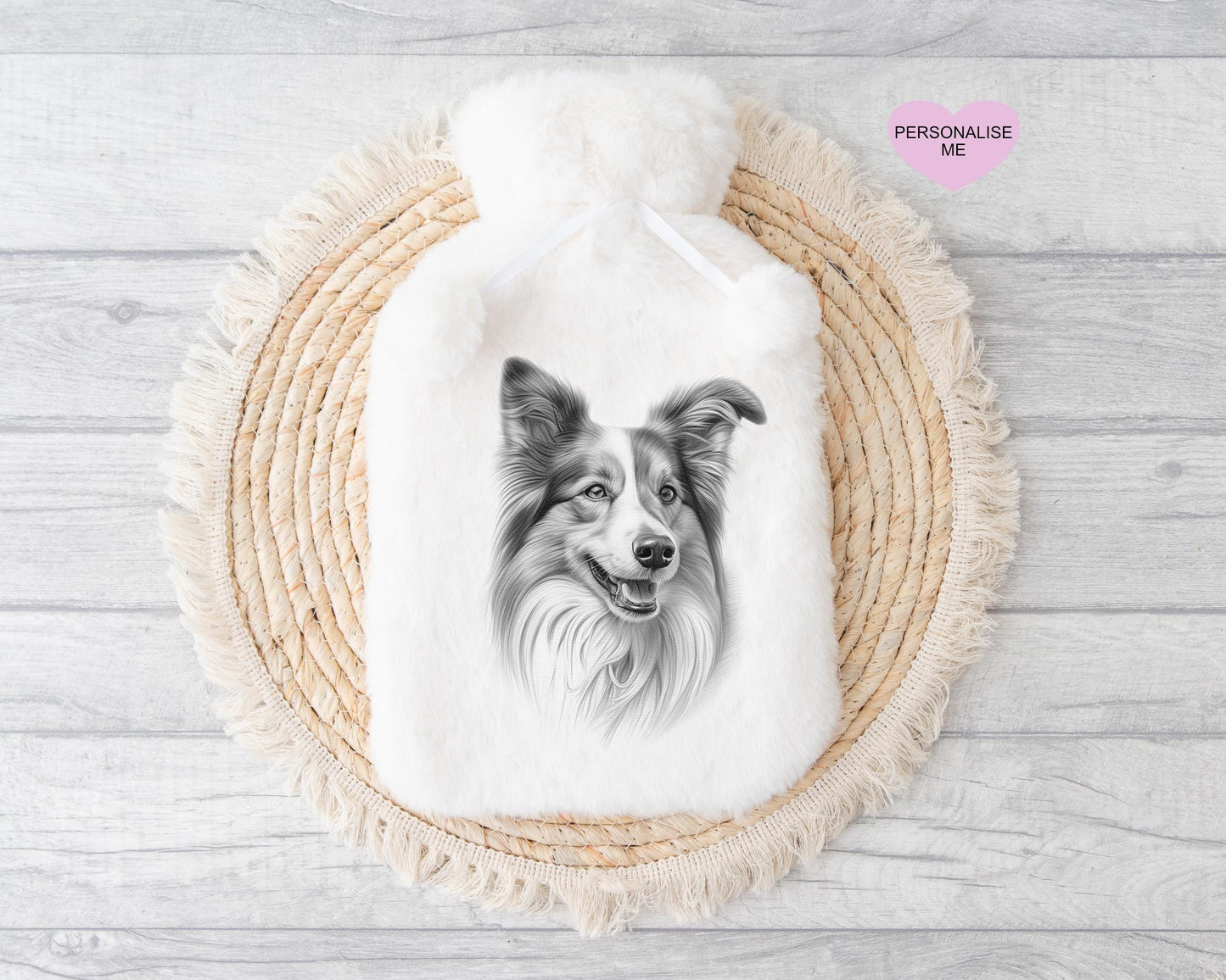 Shetland Sheep Dog Gift, Personalised Hot Water Bottle, Dog Xmas Gift, Xmas Gift For Dog Lover