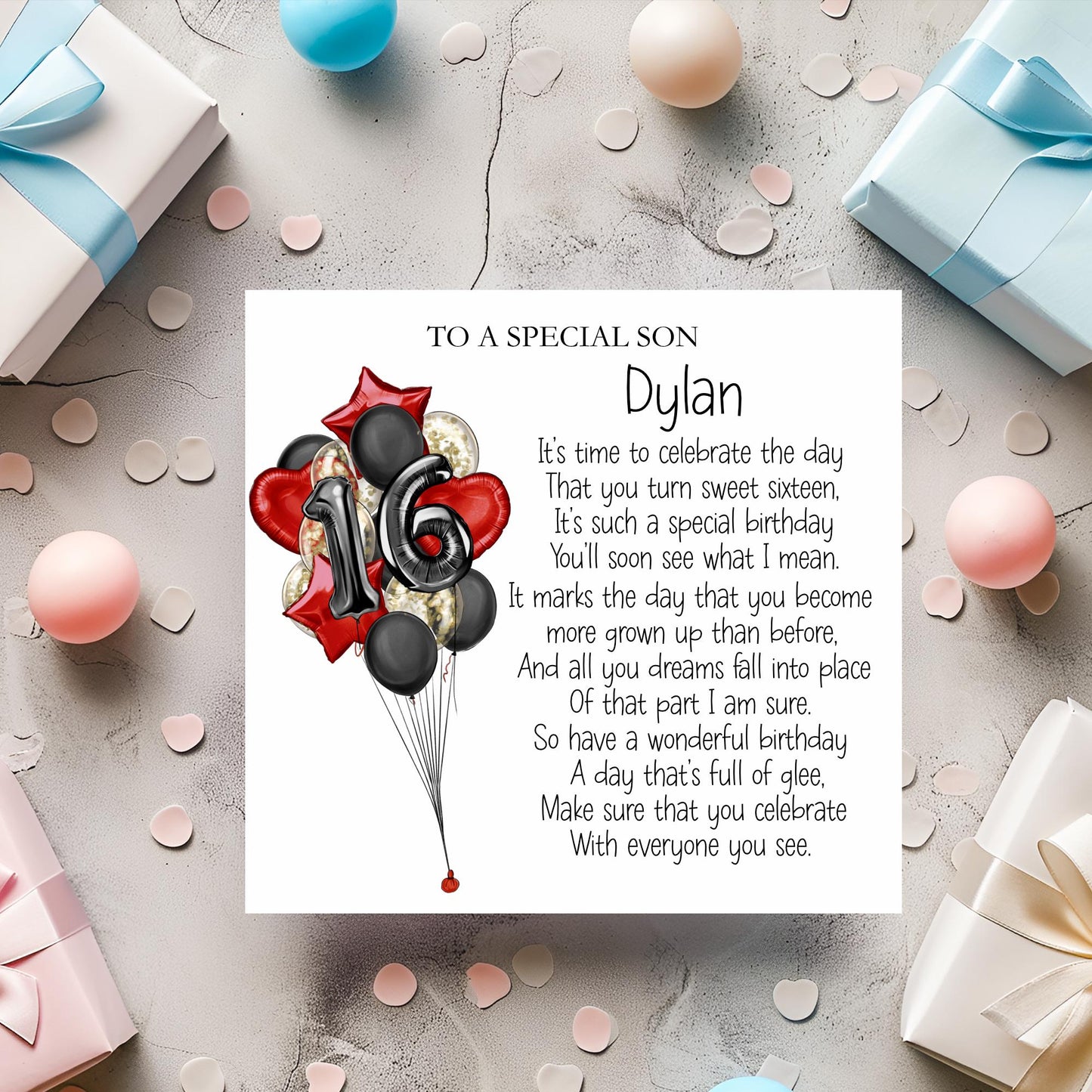 Son 16th Birthday Card, Sweet Sixteen Birthday Poem Card, Card For Son, Great Nephew, Personalised Birthday Card