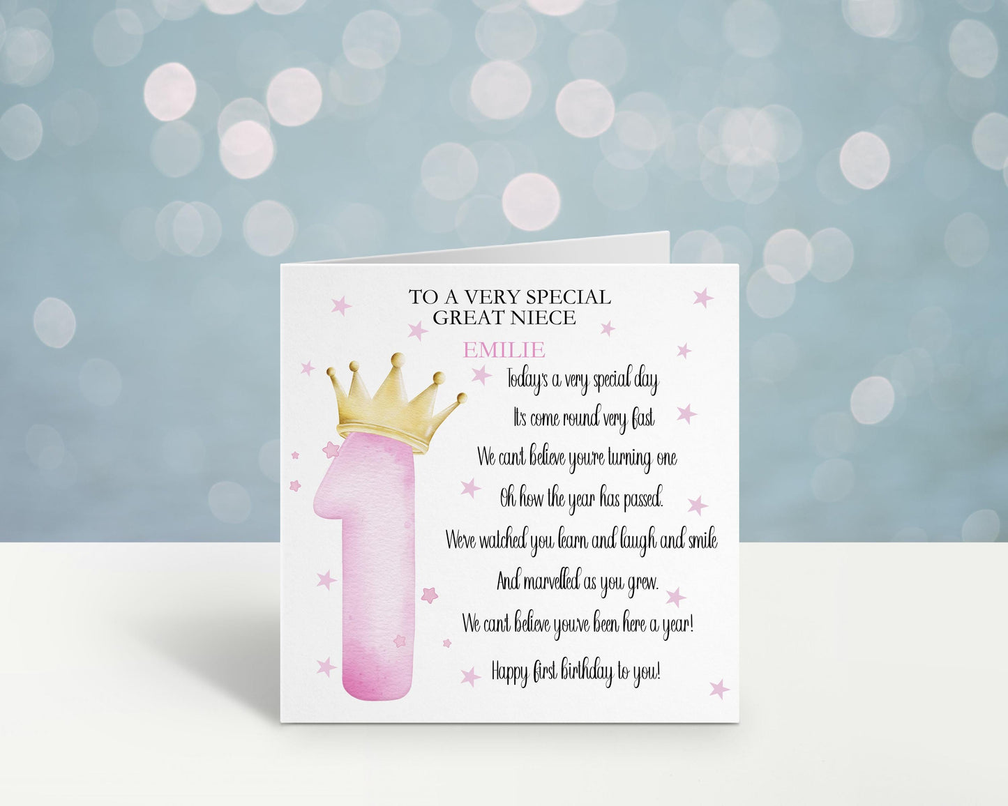 Great Granddaughter Personalised First Birthday Card, For A Special Little Girl, Great Niece 1st Birthday Poem