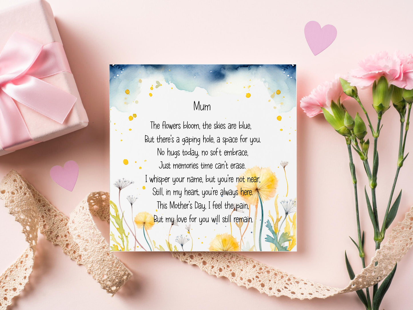 Mothers Day Remembrance Card, Mother's Day Without You Card, Memorial Mothers Day Card, Mothers Day In Heaven Card, Poem For Mum