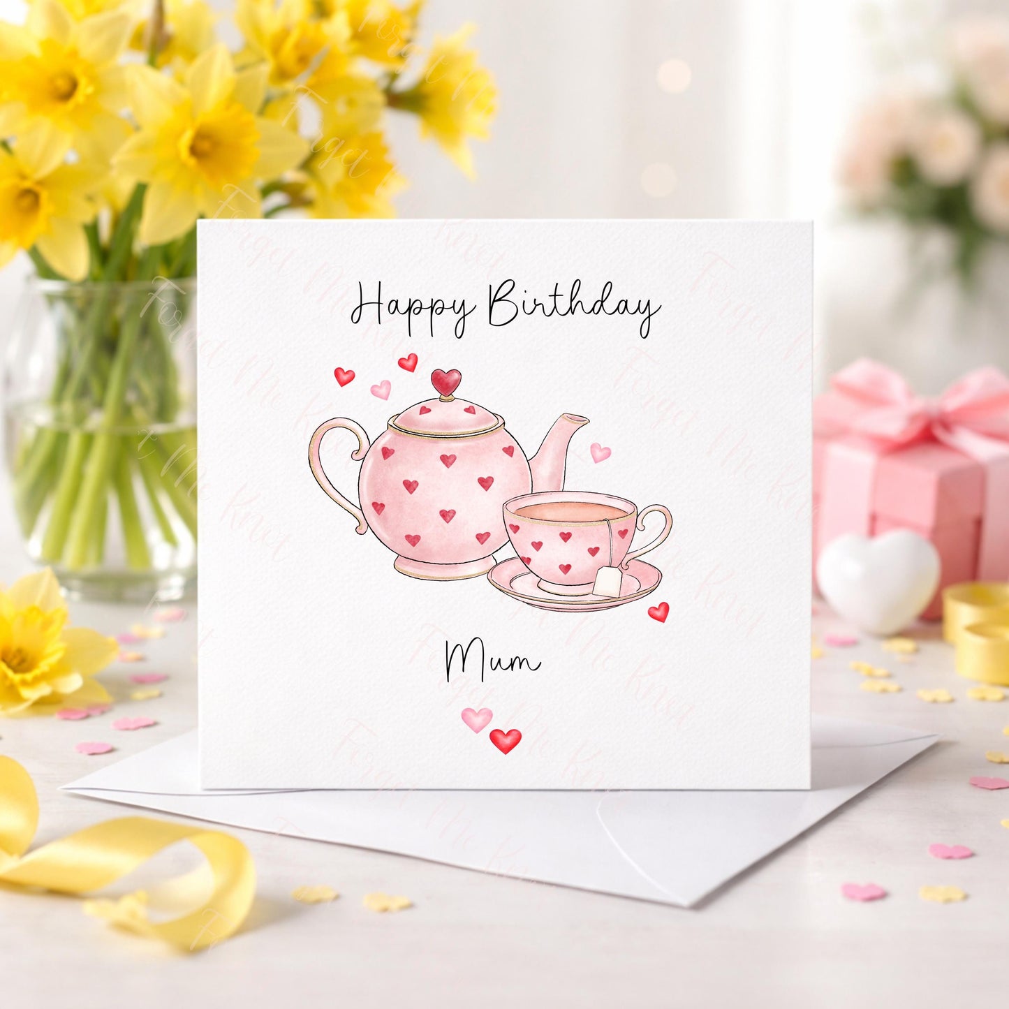 Birthday Card for Mum Nan Nanna – Teapot & Teacup Birthday Card – Personalised Tea Lover Card – Cute Handmade Birthday Card UK