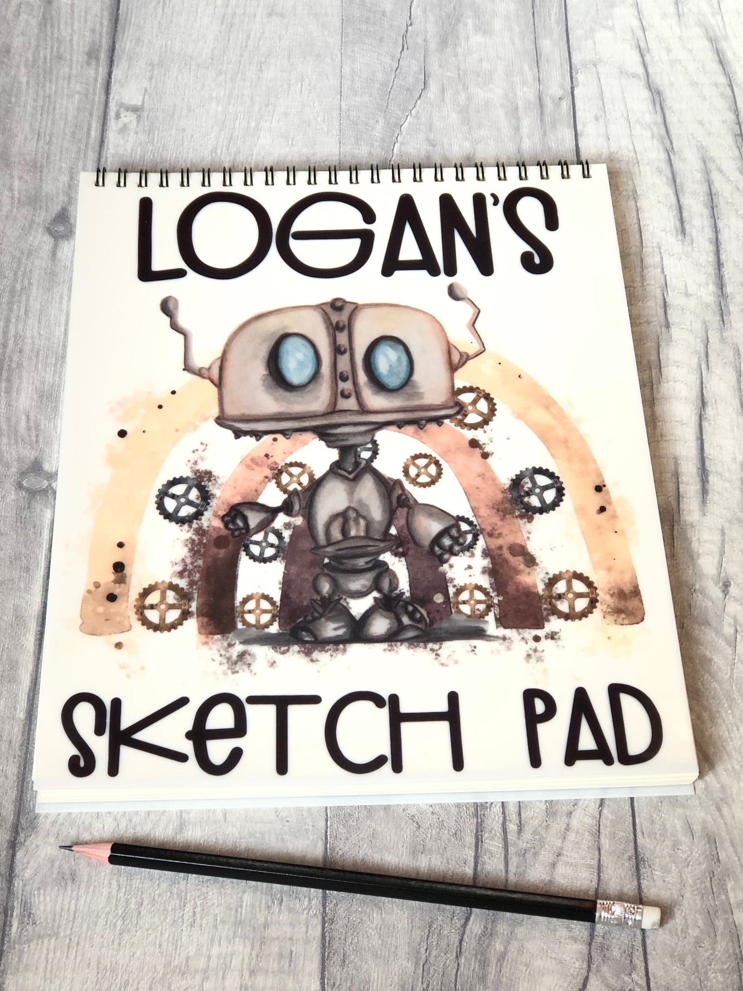 Kids Personalised Sketch Pad, Children’s Sketch Pad, Robot Design Sketch Pad