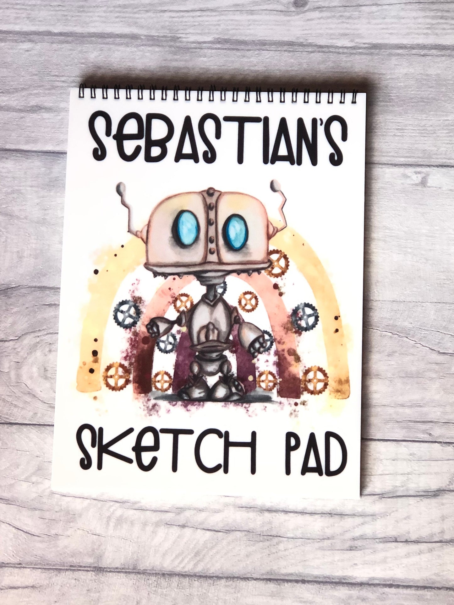 Kids Personalised Sketch Pad, Children’s Sketch Pad, Robot Design Sketch Pad