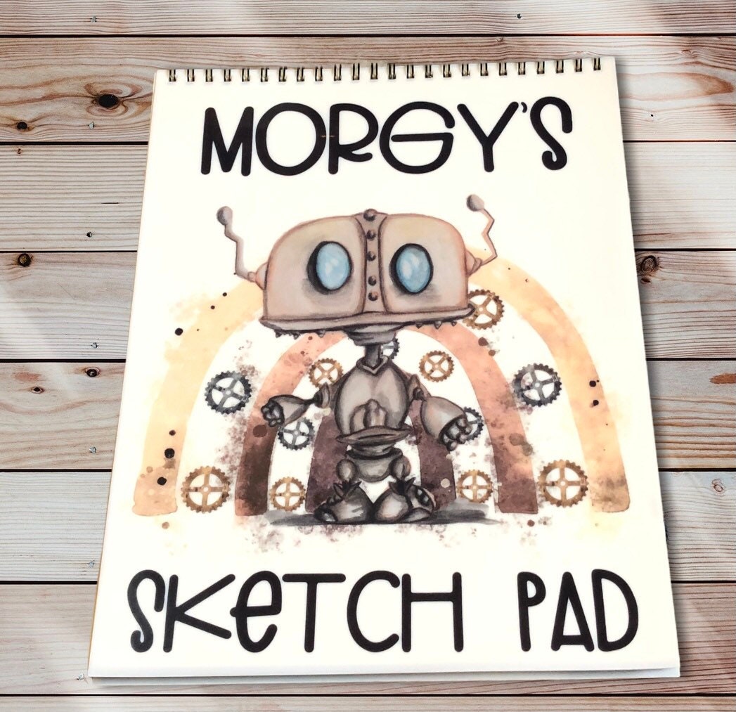 Kids Personalised Sketch Pad, Children’s Sketch Pad, Robot Design Sketch Pad