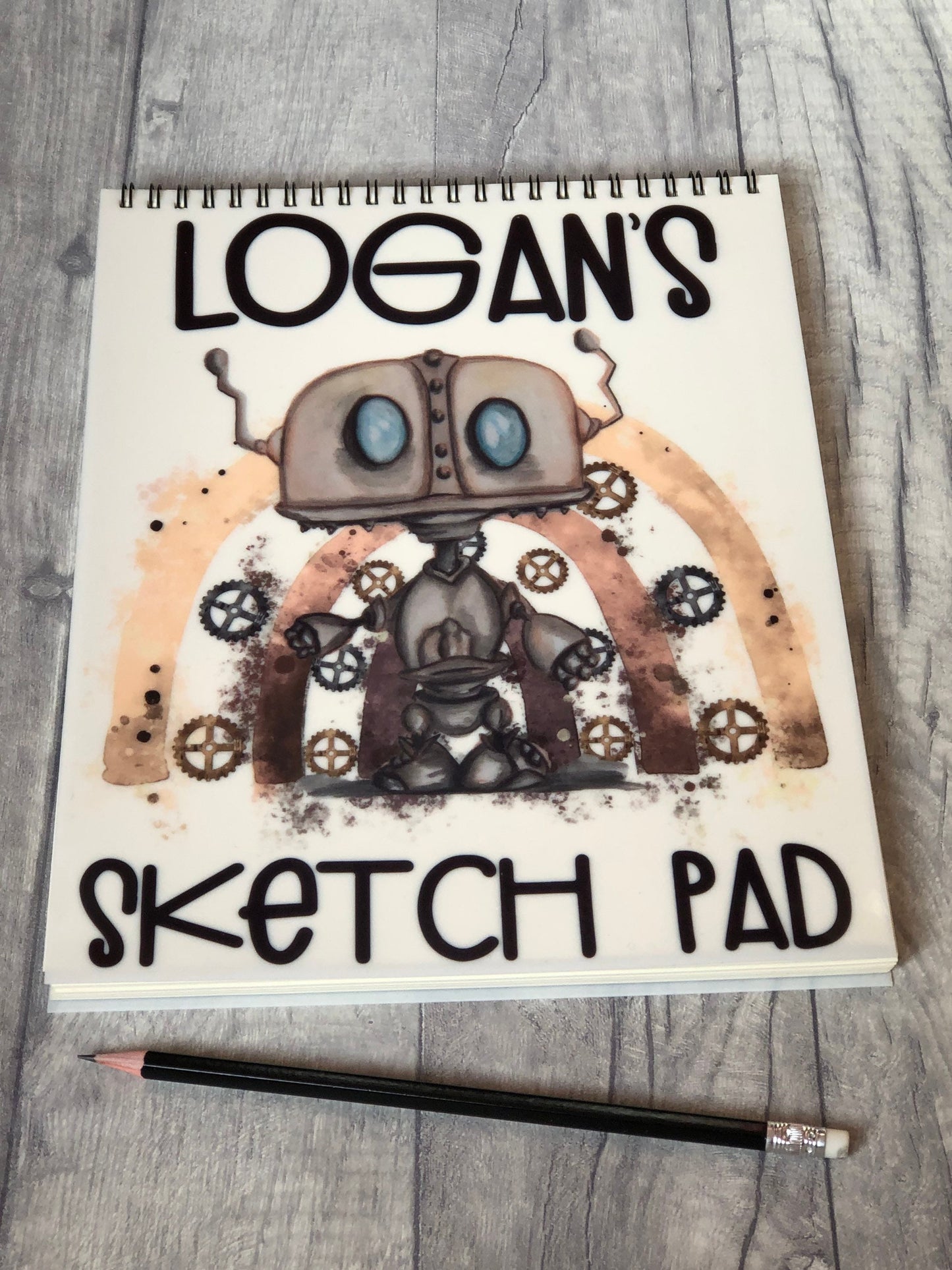 Kids Personalised Sketch Pad, Children’s Sketch Pad, Robot Design Sketch Pad
