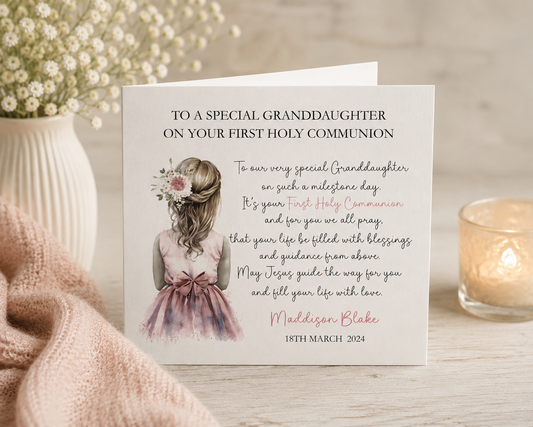 Personalised Holy Communion Card, 1st Communion Card For Daughter, Communion Card For Granddaughter, Holy Communion Card Great Granddaughter