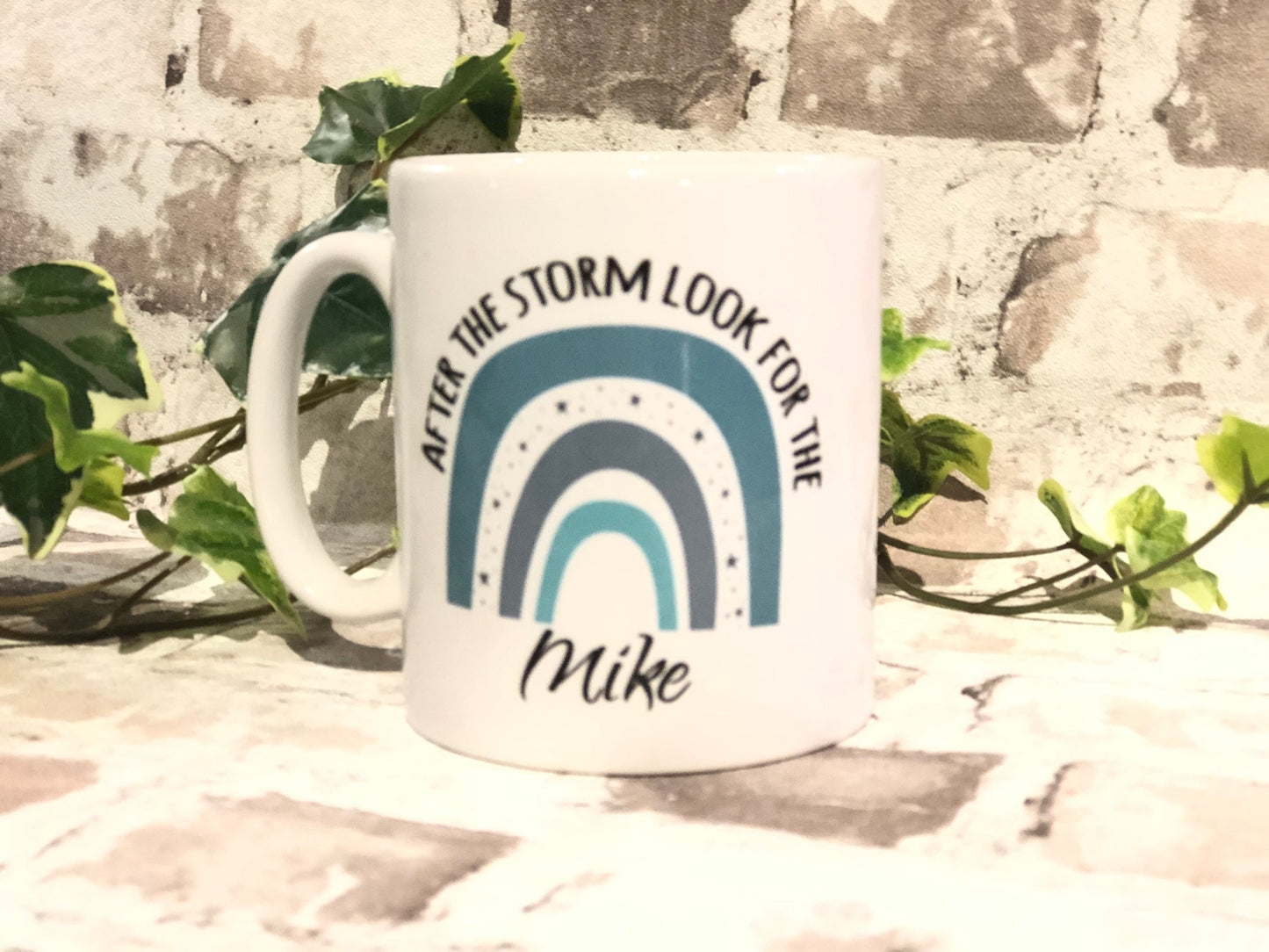 Rainbow Mug, After the storm, look for the rainbow, blue rainbow, pink rainbow