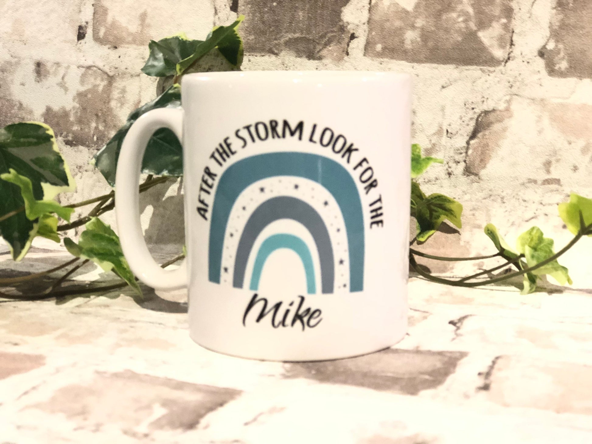 Rainbow Mug, After the storm, look for the rainbow, blue rainbow, pink rainbow