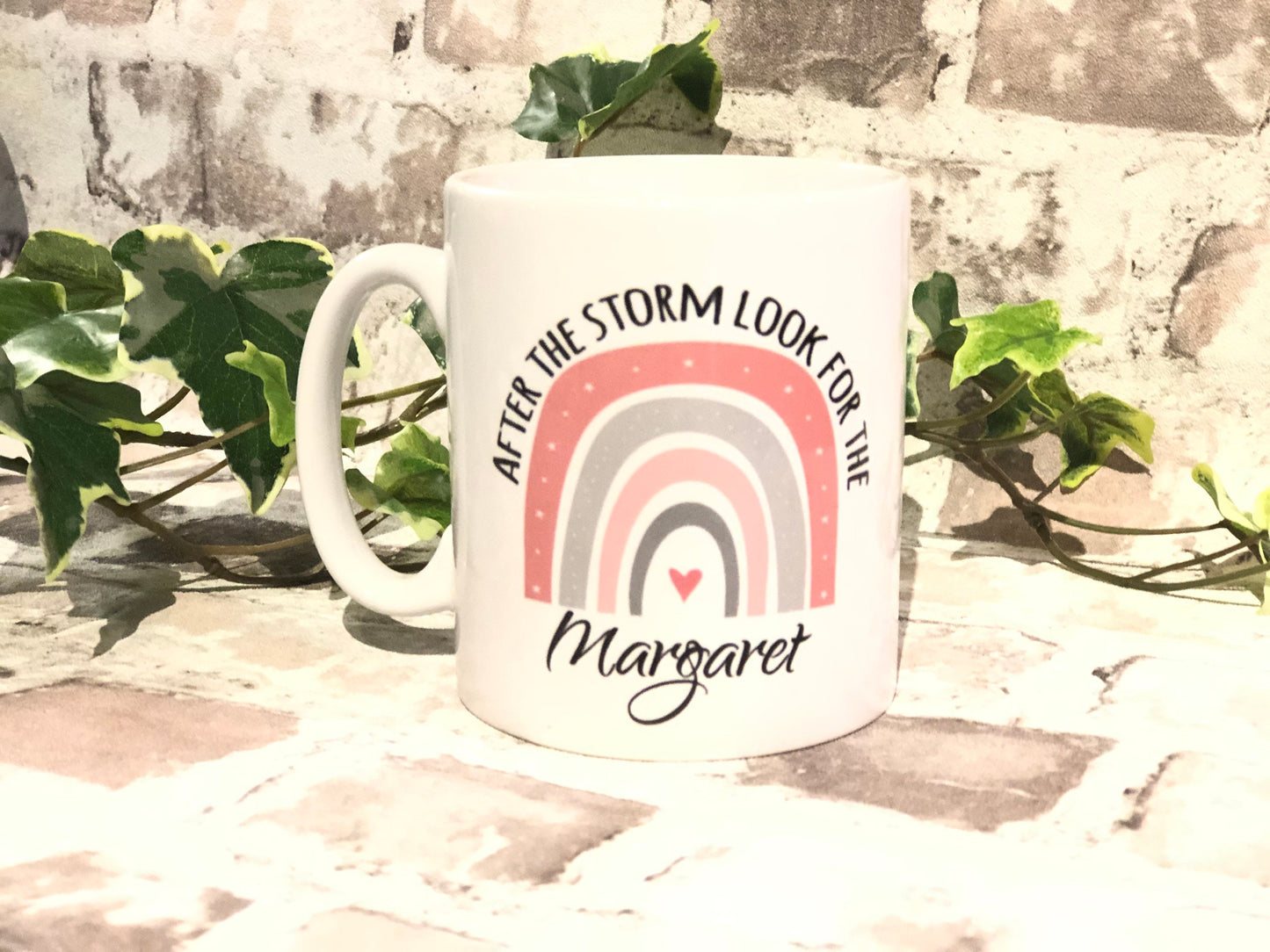 Rainbow Mug, After the storm, look for the rainbow, blue rainbow, pink rainbow