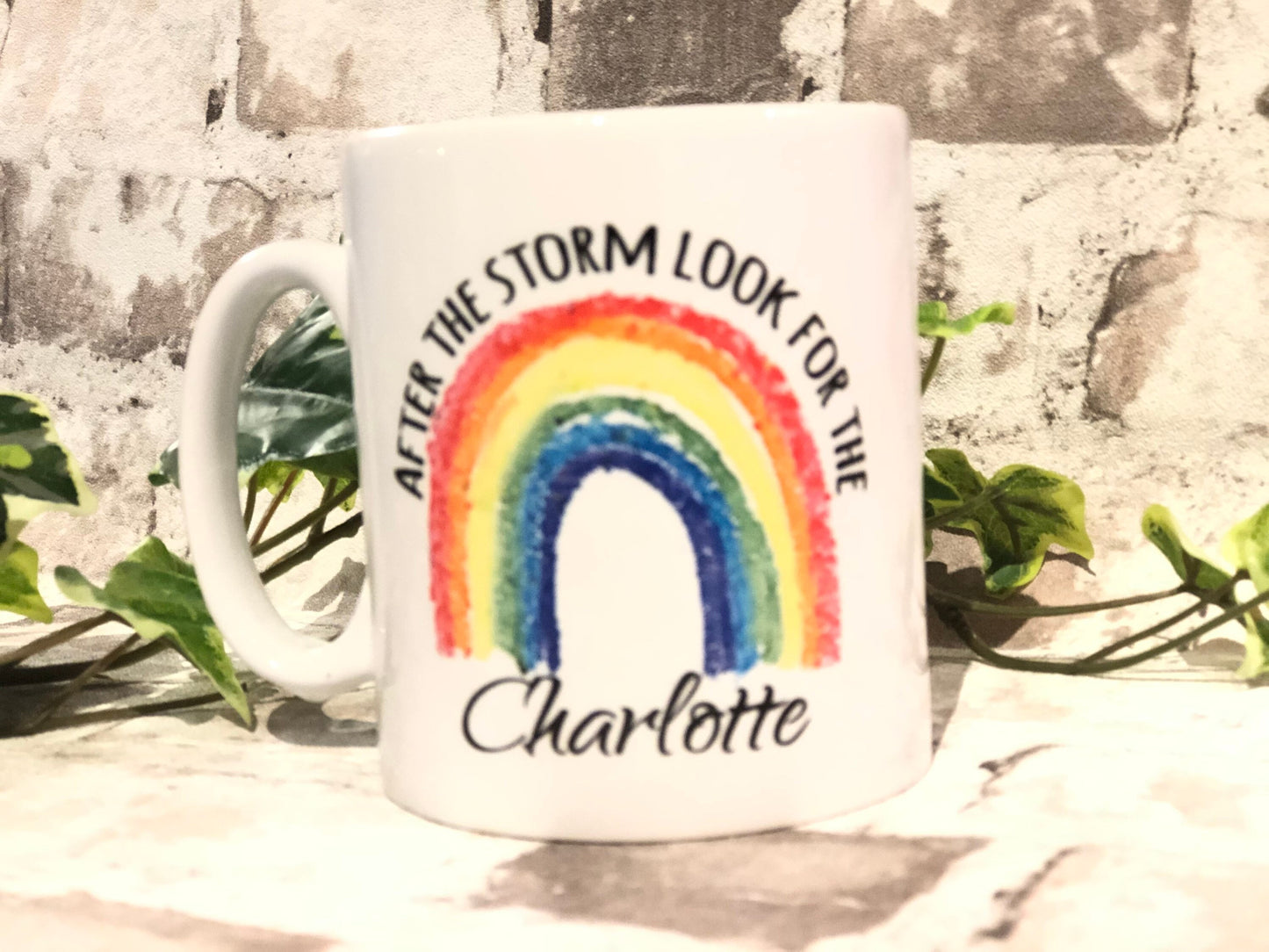 Rainbow Mug, After the storm, look for the rainbow, blue rainbow, pink rainbow