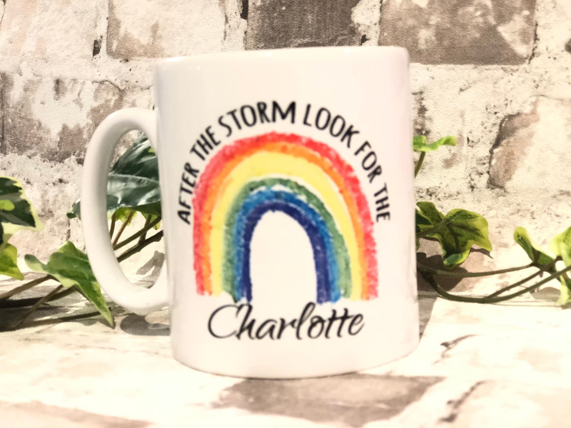 Rainbow Mug, After the storm, look for the rainbow, blue rainbow, pink rainbow