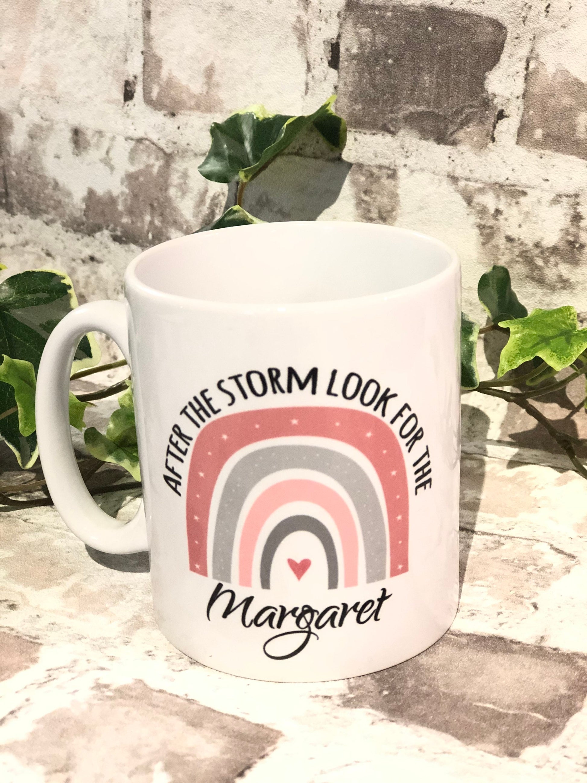 Rainbow Mug, After the storm, look for the rainbow, blue rainbow, pink rainbow