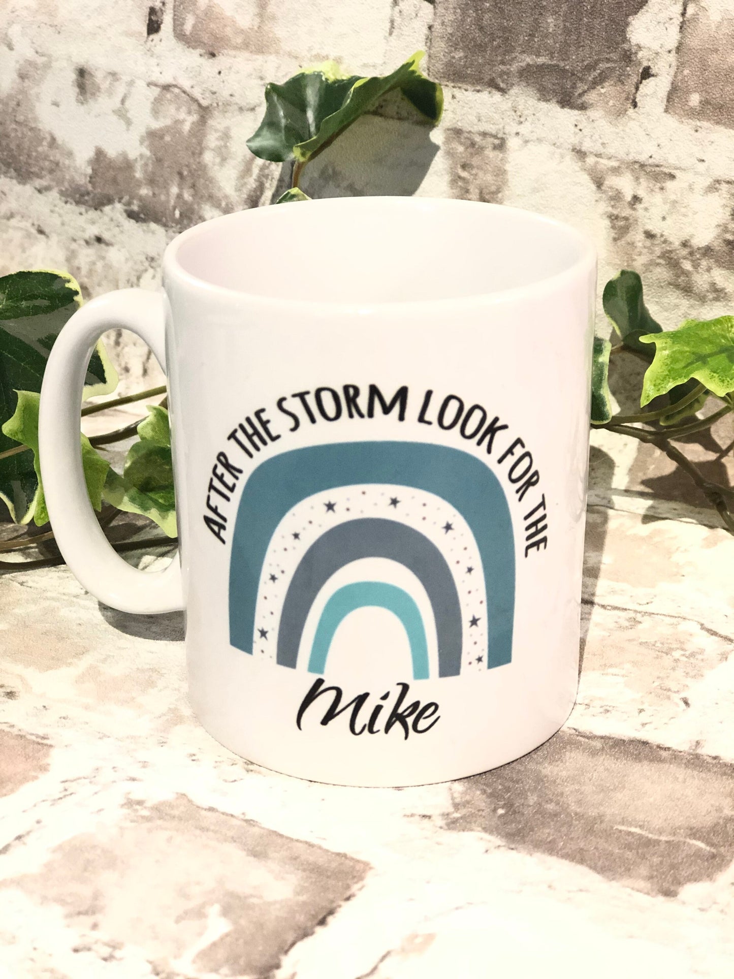 Rainbow Mug, After the storm, look for the rainbow, blue rainbow, pink rainbow