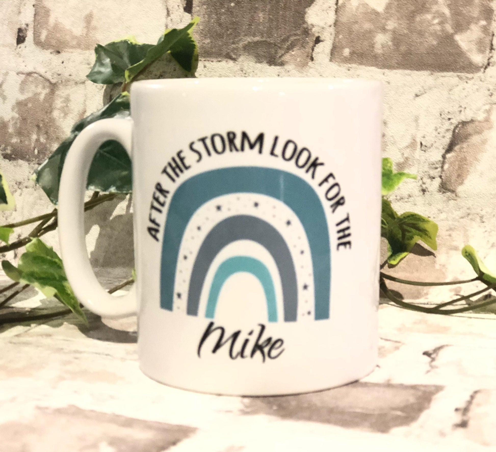 Rainbow Mug, After the storm, look for the rainbow, blue rainbow, pink rainbow