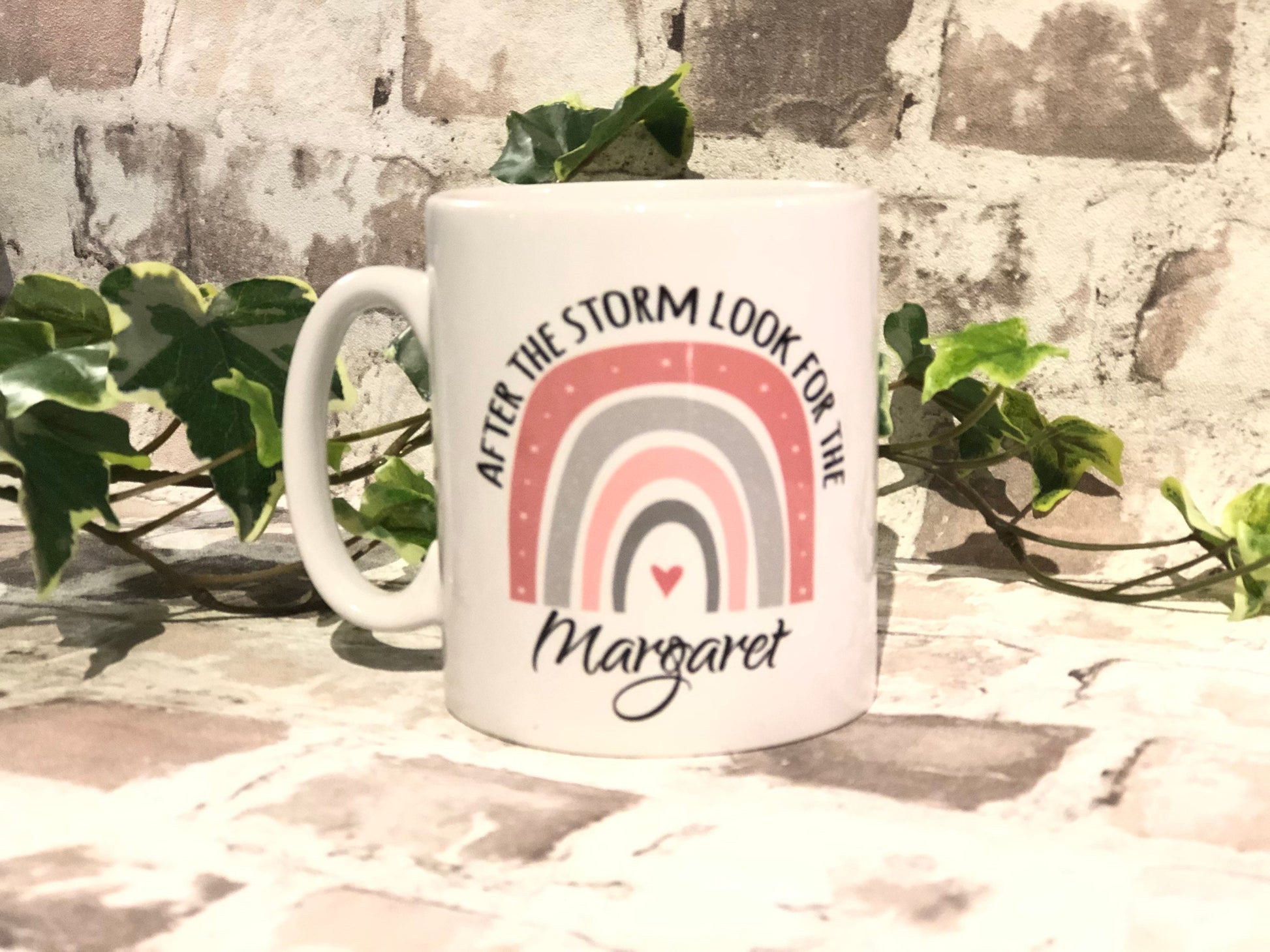 Rainbow Mug, After the storm, look for the rainbow, blue rainbow, pink rainbow