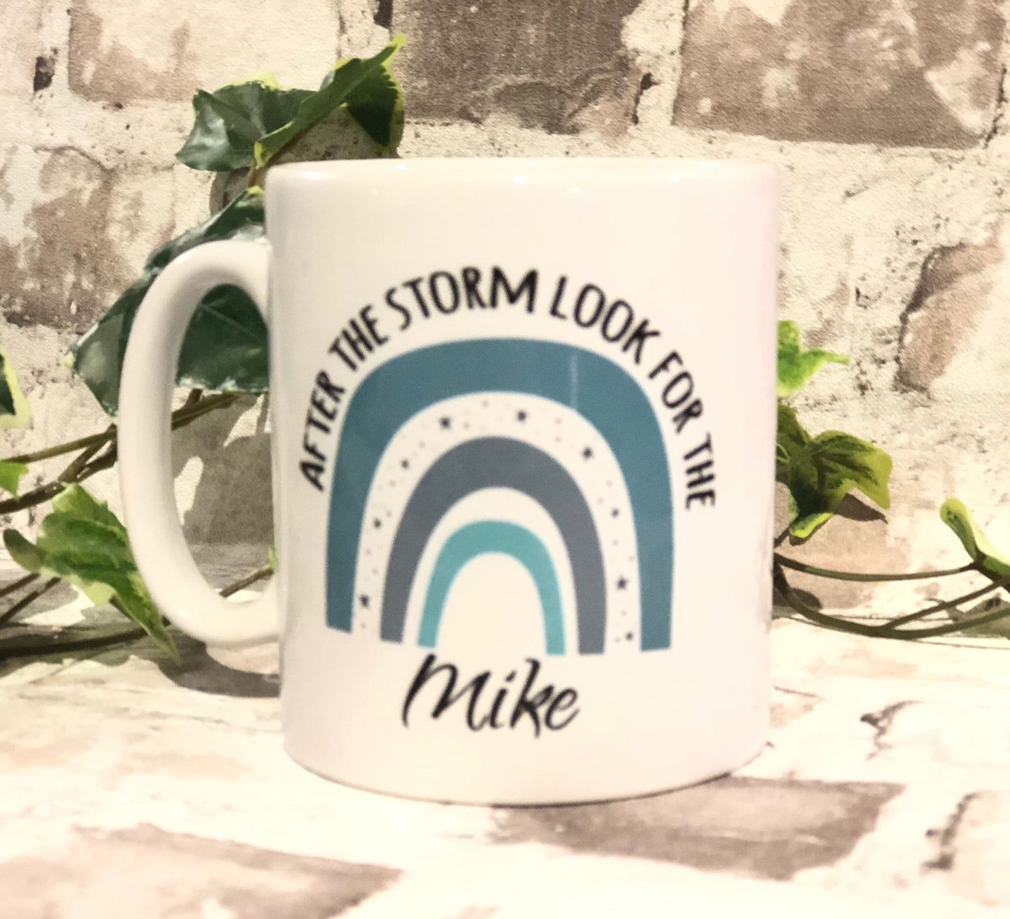 Rainbow Mug, After the storm, look for the rainbow, blue rainbow, pink rainbow