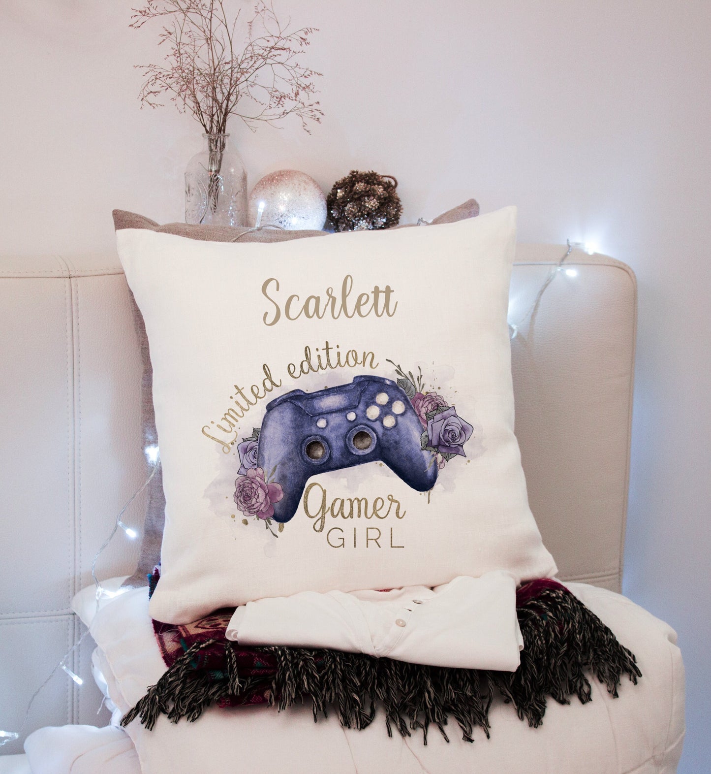 Gamer Girl Gifts, Personalised Gift For Gaming Addicts, Gamer Girl Cushion, Personalised Cushion
