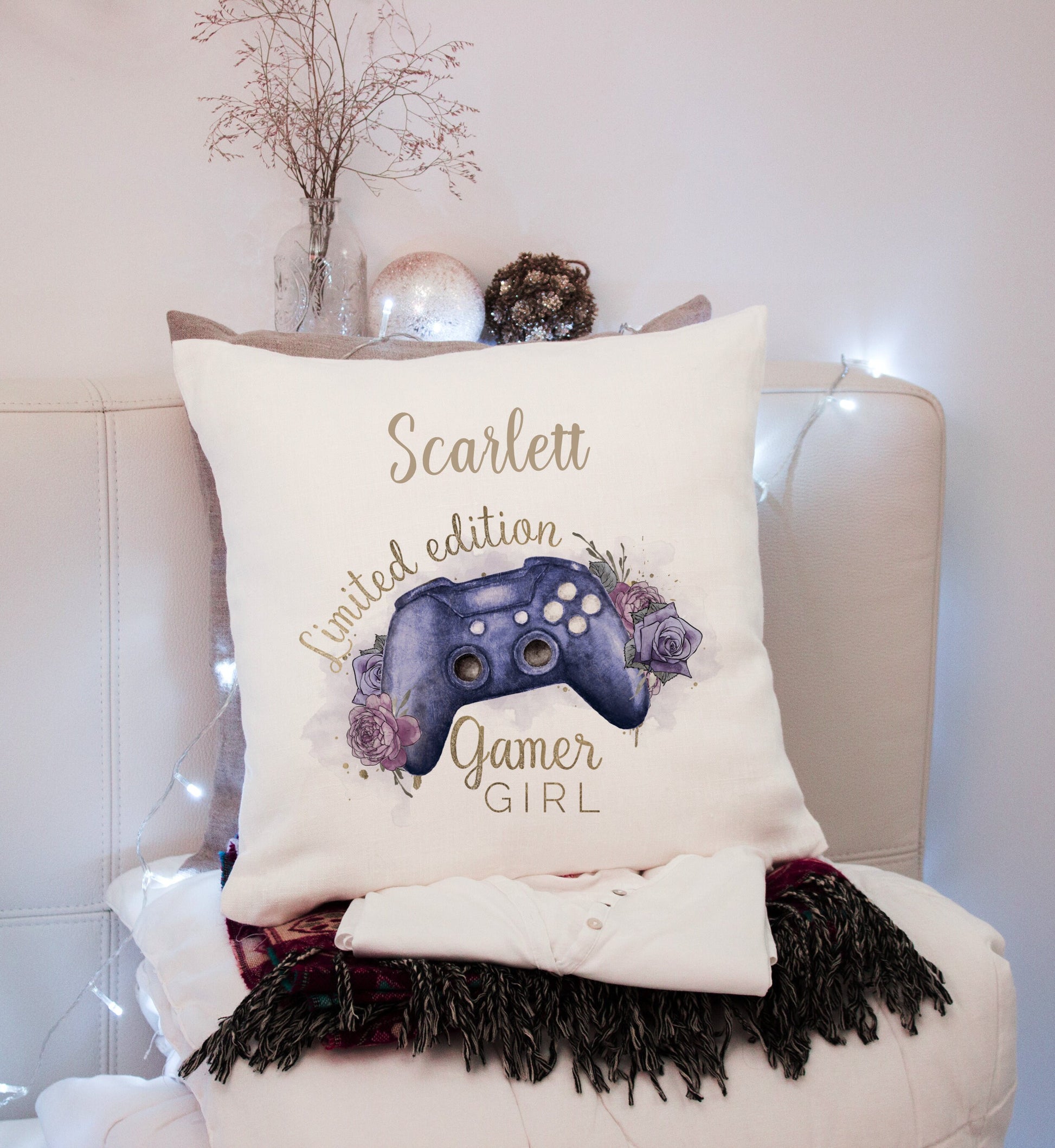 Gamer Girl Gifts, Personalised Gift For Gaming Addicts, Gamer Girl Cushion, Personalised Cushion