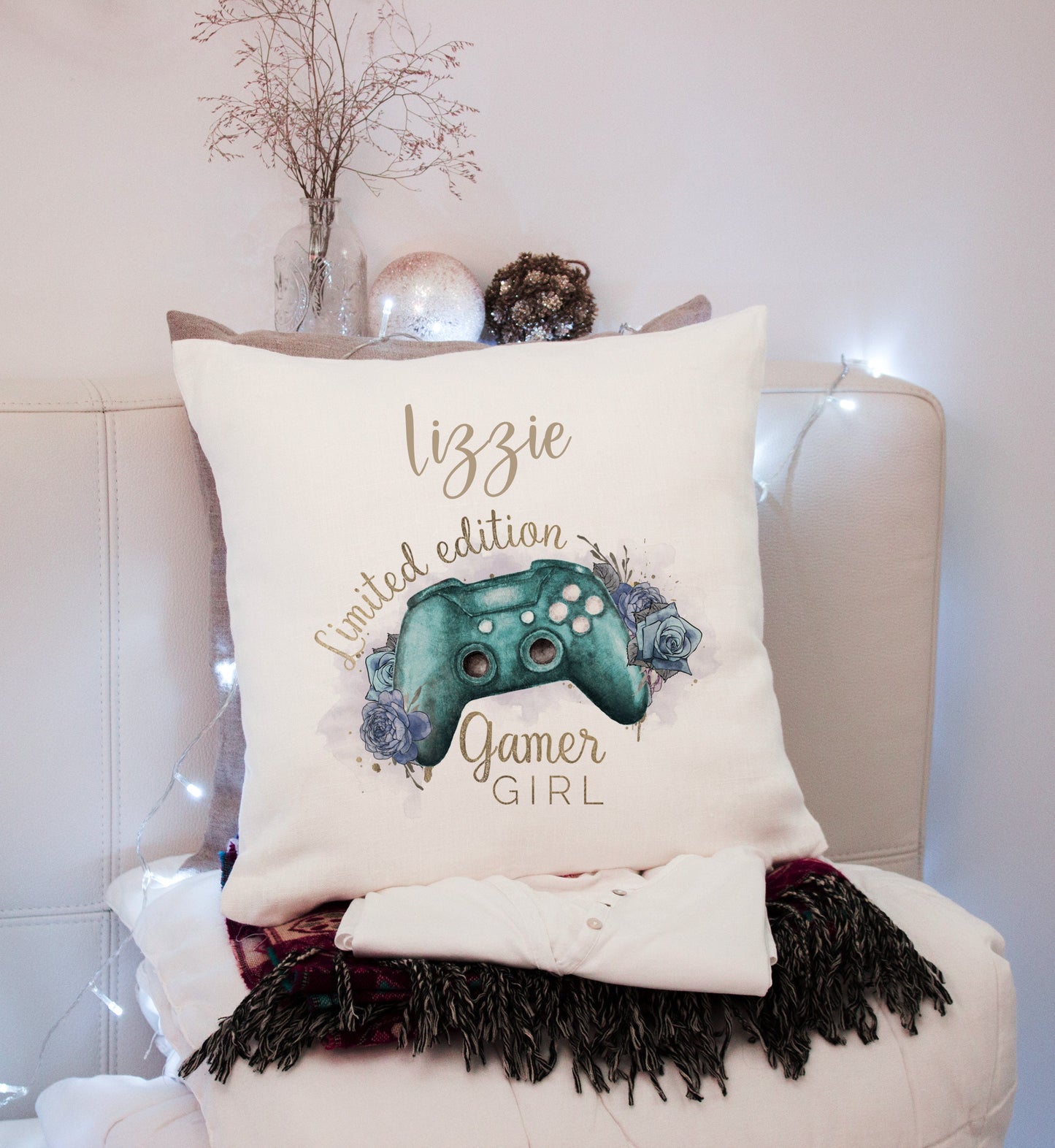 Gamer Girl Cushion, Gamer Girl Gifts, Personalised Gift For Gaming Addicts