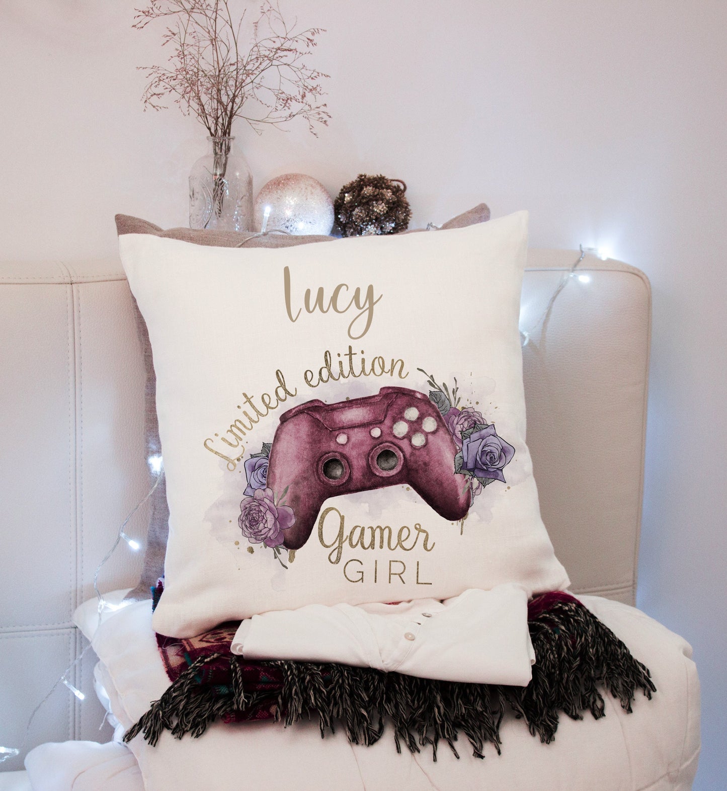 Gamer Girl Cushion, Gamer Girl Gifts, Personalised Gift For Gaming Addicts, Gifts For Her