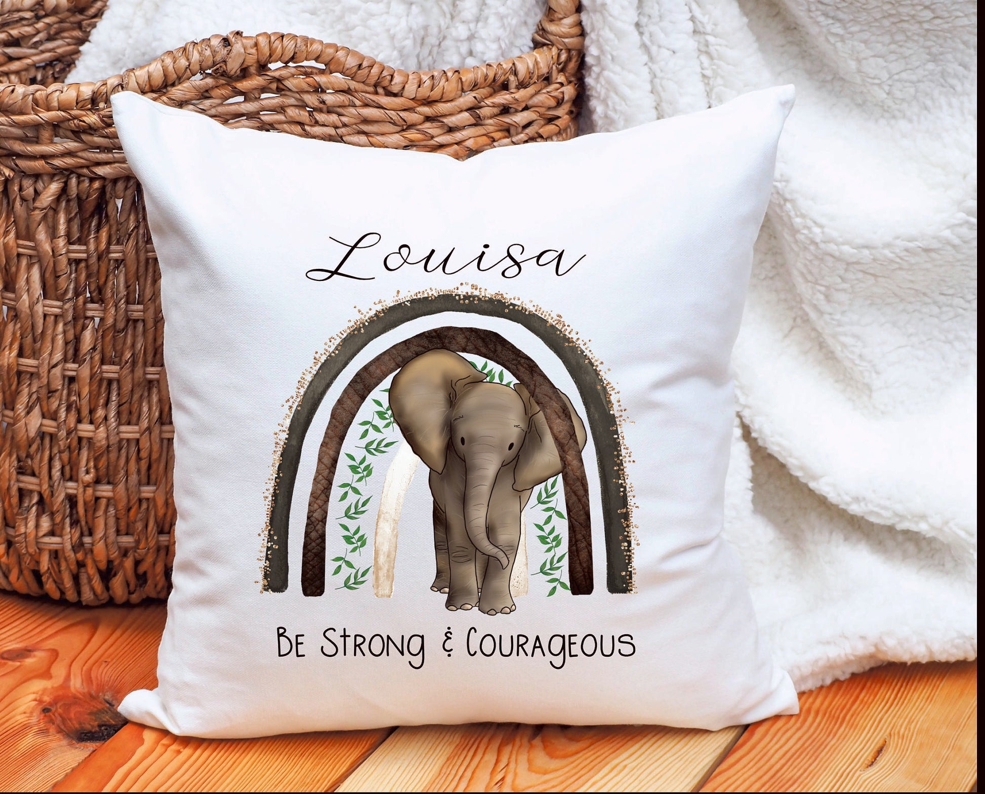 Elephant Rainbow Cushion Gift, Be Strong Be Courageous, Personalised Cushion Gift, Birthday Gift For Her, Birthday Gift For Him