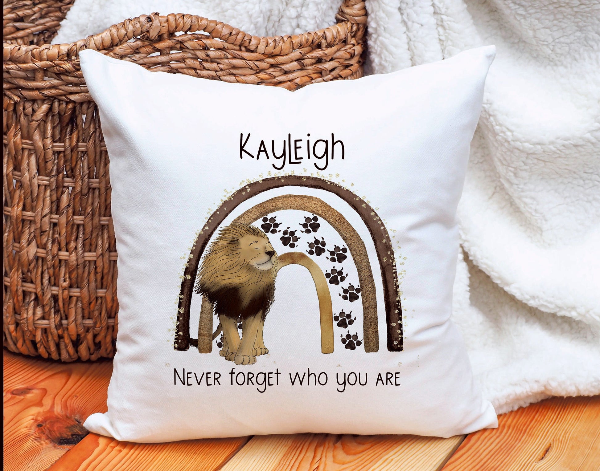 Lion Rainbow Cushion Gift, Never Forget Who You Are, Personalised Cushion Gift, Birthday Gift For Her, Birthday Gift For Him