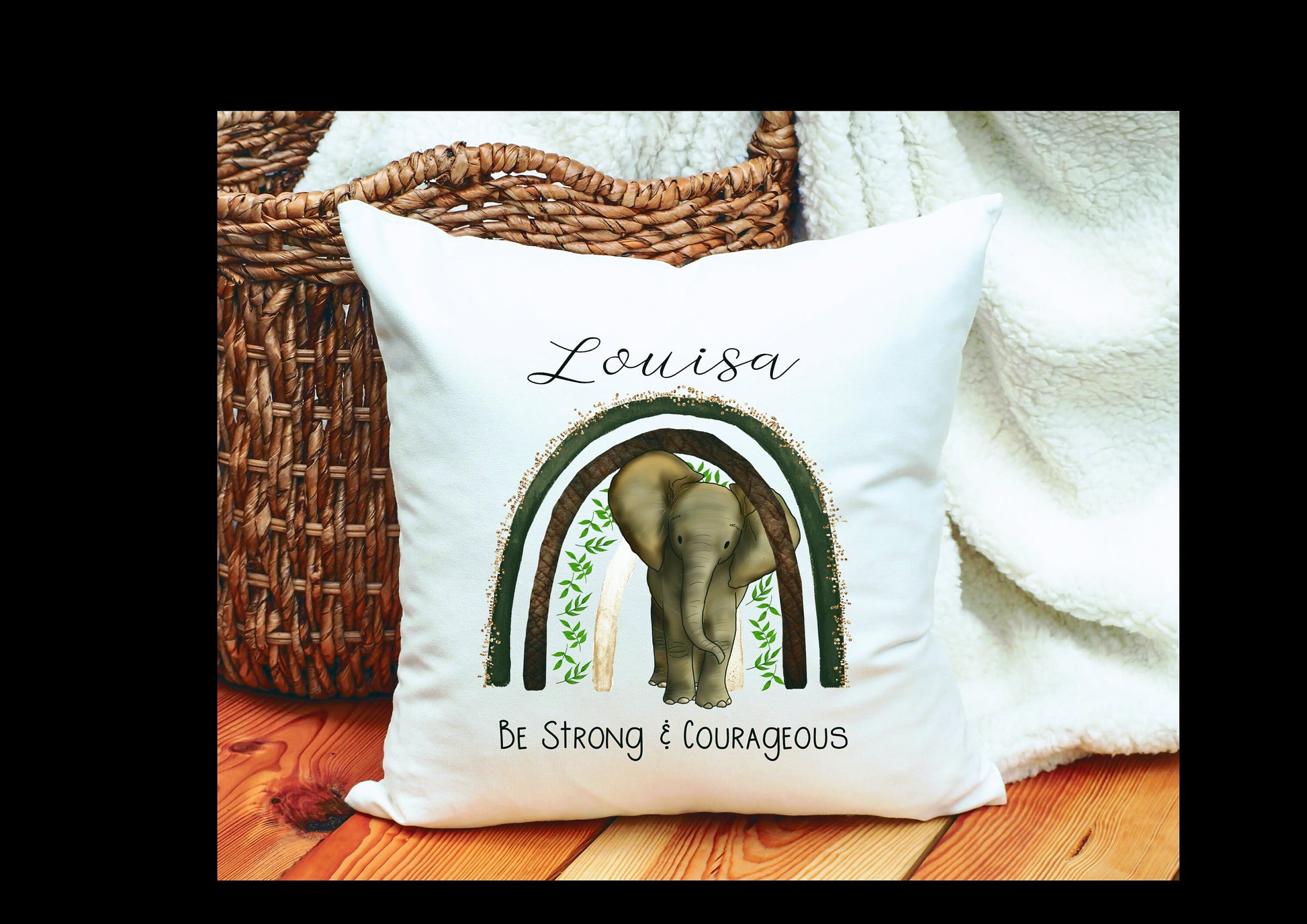 Elephant Rainbow Cushion Gift, Be Strong Be Courageous, Personalised Cushion Gift, Birthday Gift For Her, Birthday Gift For Him