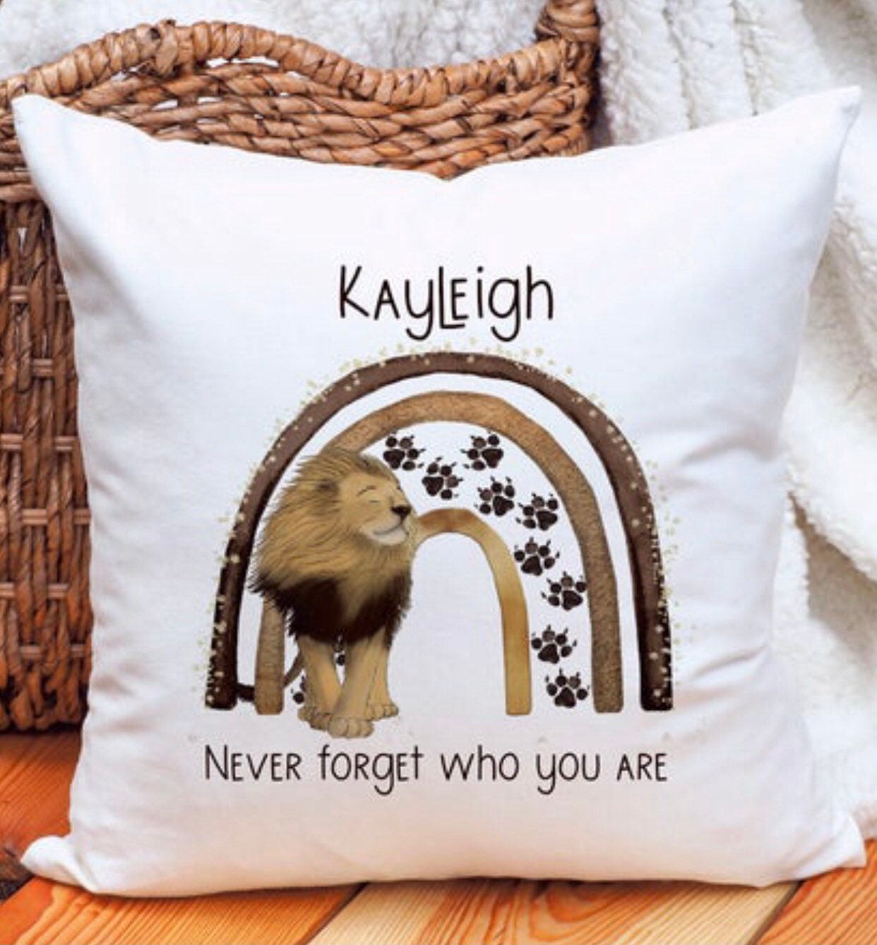 Lion Rainbow Cushion Gift, Never Forget Who You Are, Personalised Cushion Gift, Birthday Gift For Her, Birthday Gift For Him