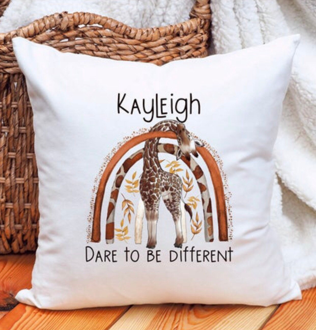 Giraffe Rainbow Cushion Gift, Dare To Be Different, Personalised Cushion Gift, Birthday Gift For Her, Birthday Gift For Him