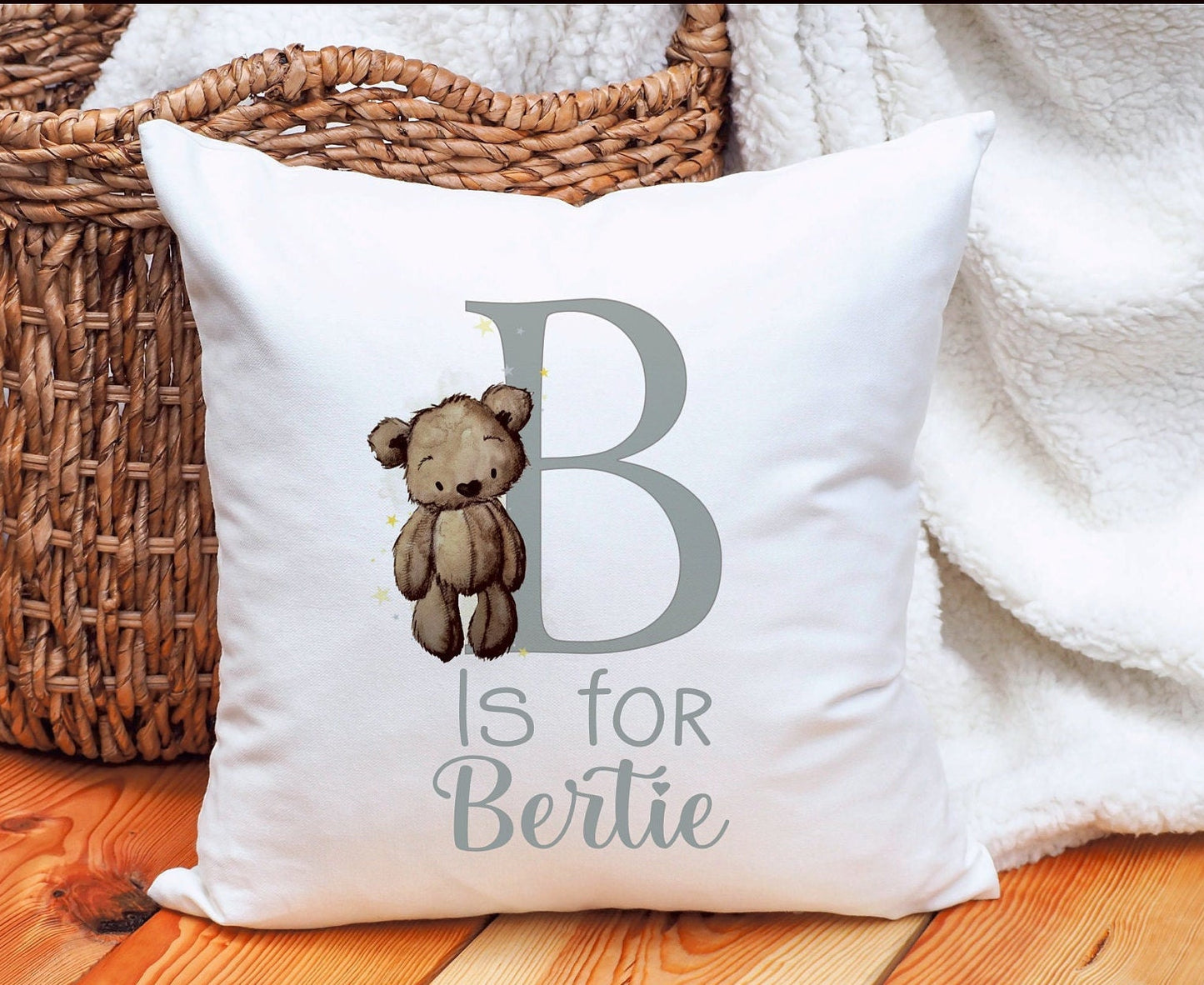 Personalised Teddy Initial Cushion Gift, New Baby Gift, Teddy Bear Personalised New Baby Gift, Soft Cushion Gift