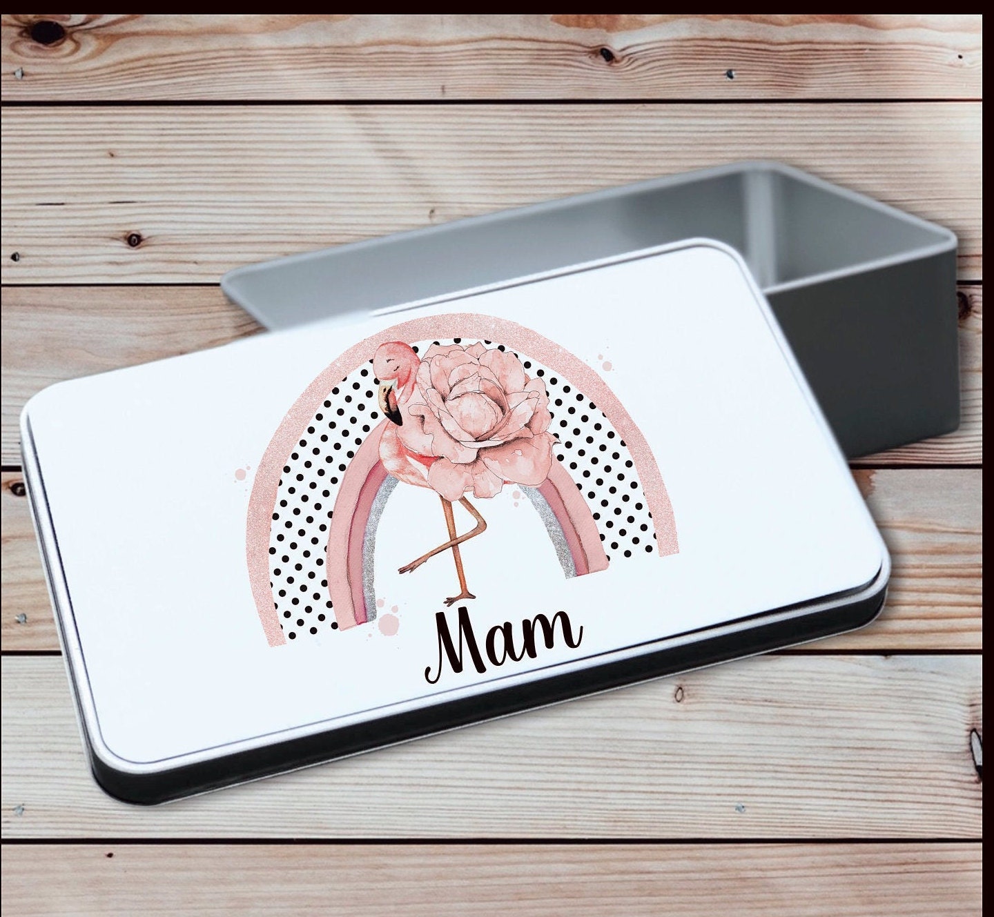 Personalised Flamingo Tin, Sweet Tin, Biscuit Tin, Keepsake Tin, Gift For Her