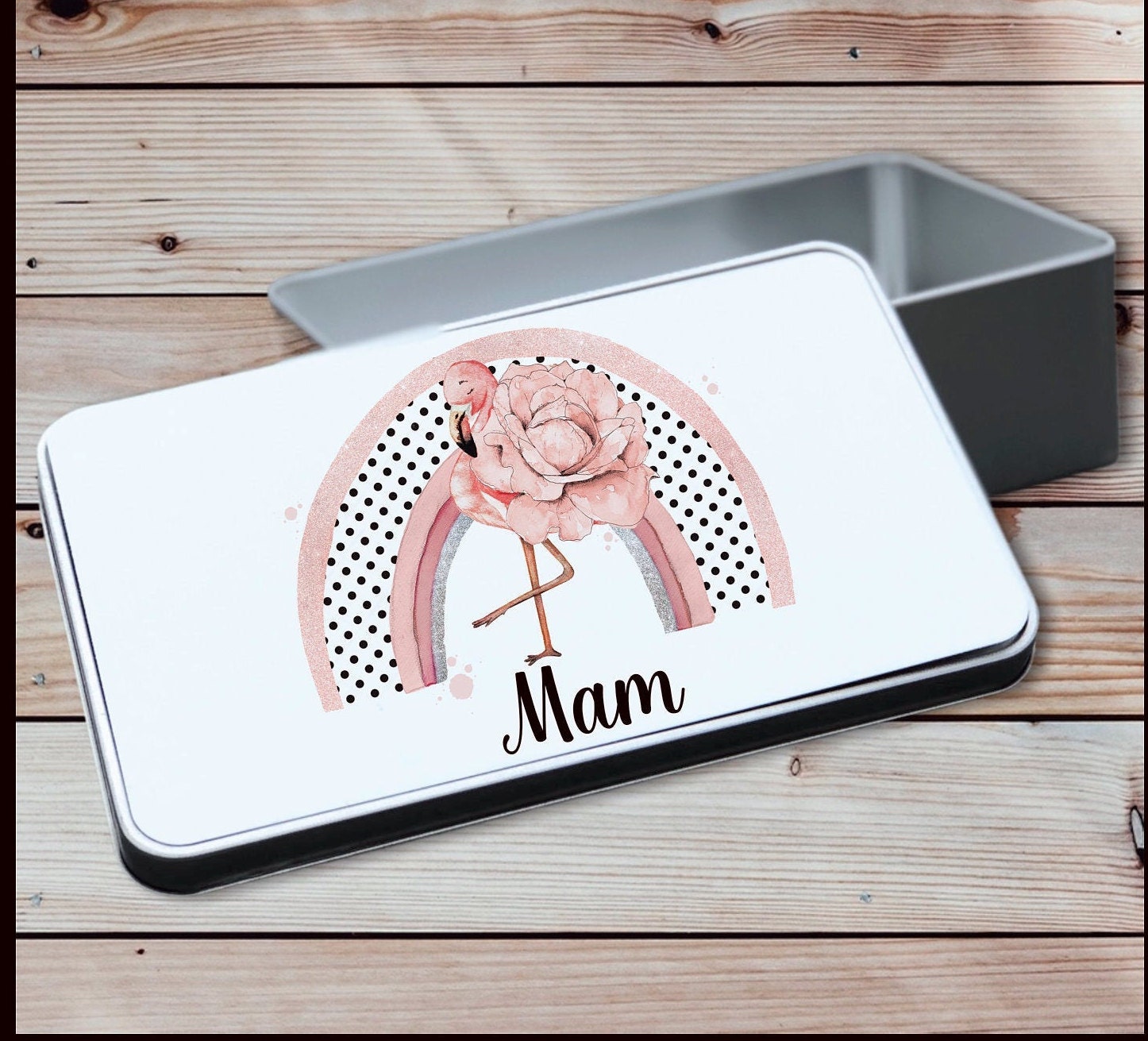 Personalised Flamingo Tin, Sweet Tin, Biscuit Tin, Keepsake Tin, Gift For Her