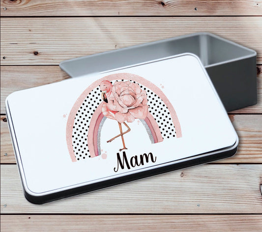 Personalised Flamingo Tin, Sweet Tin, Biscuit Tin, Keepsake Tin, Gift For Her